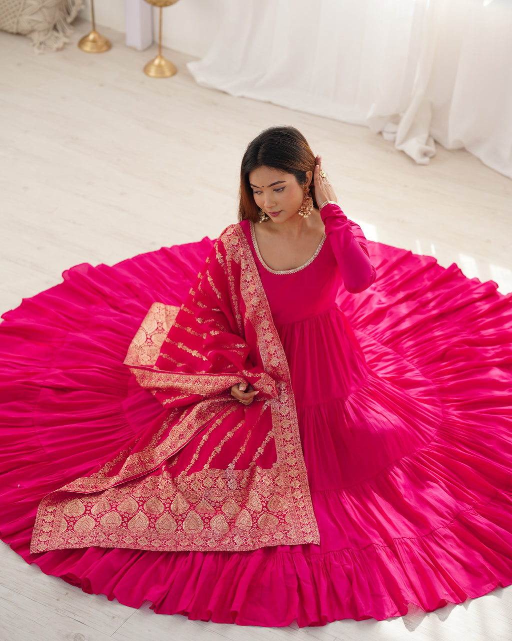 Pink Silk Anarkali Suit With Dupatta 13