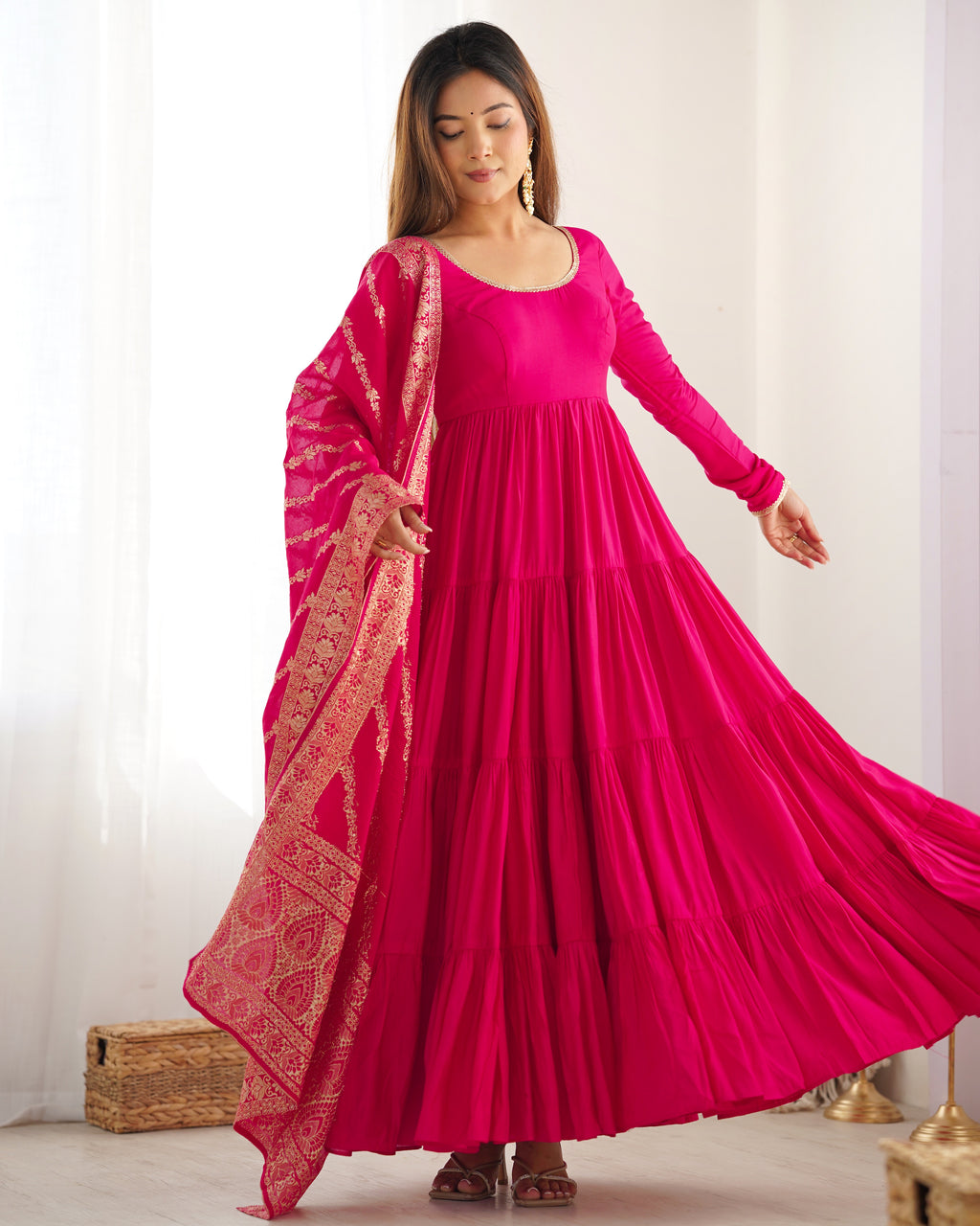 Pink Silk Anarkali Suit With Dupatta 4