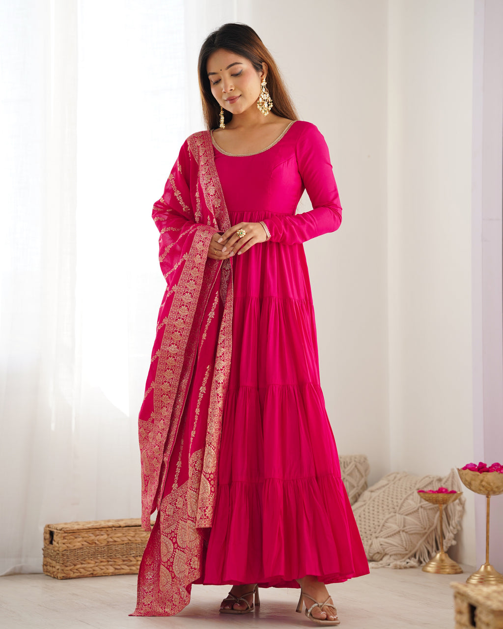 Pink Silk Anarkali Suit With Dupatta 5