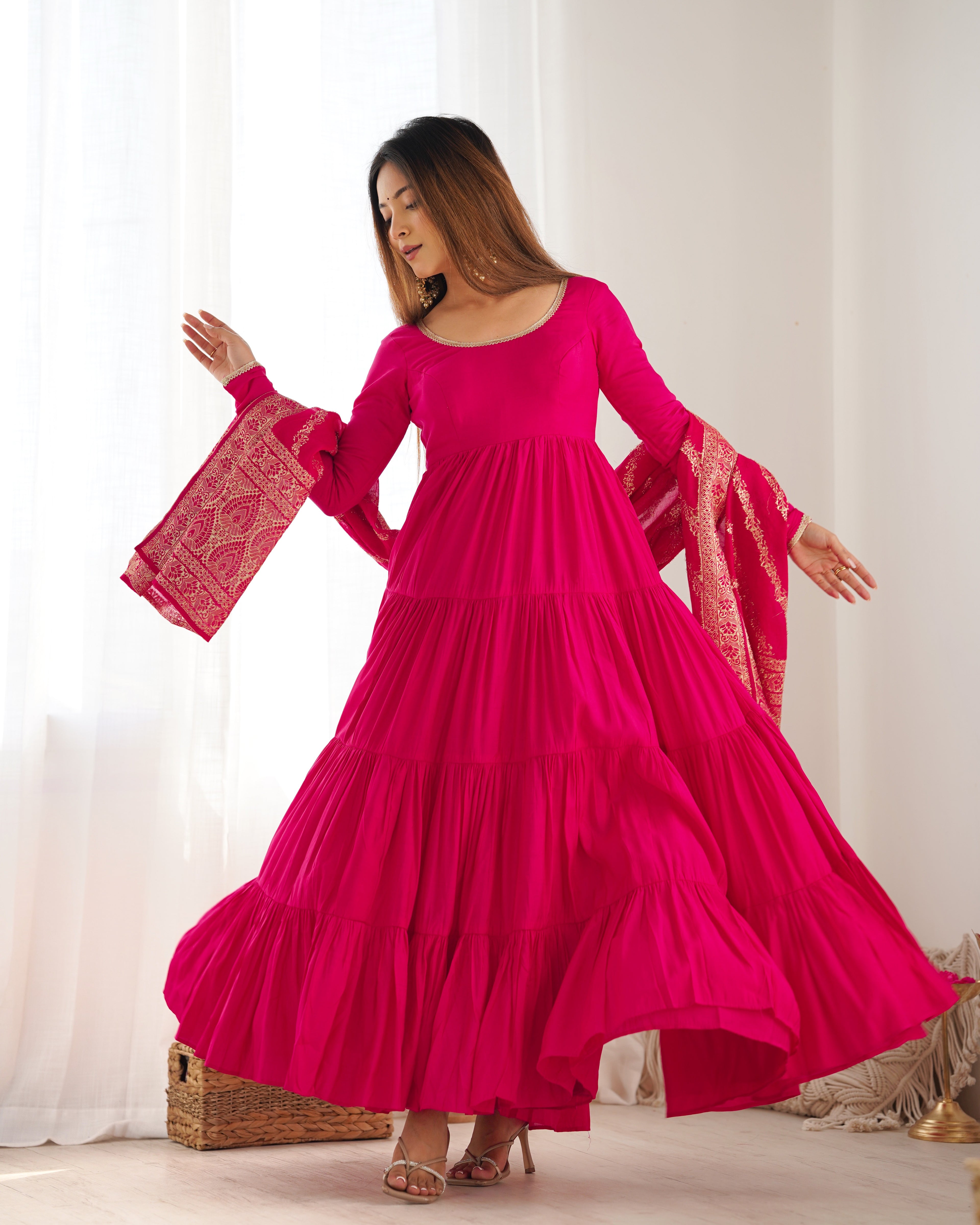 Pink Silk Anarkali Suit With Dupatta 9