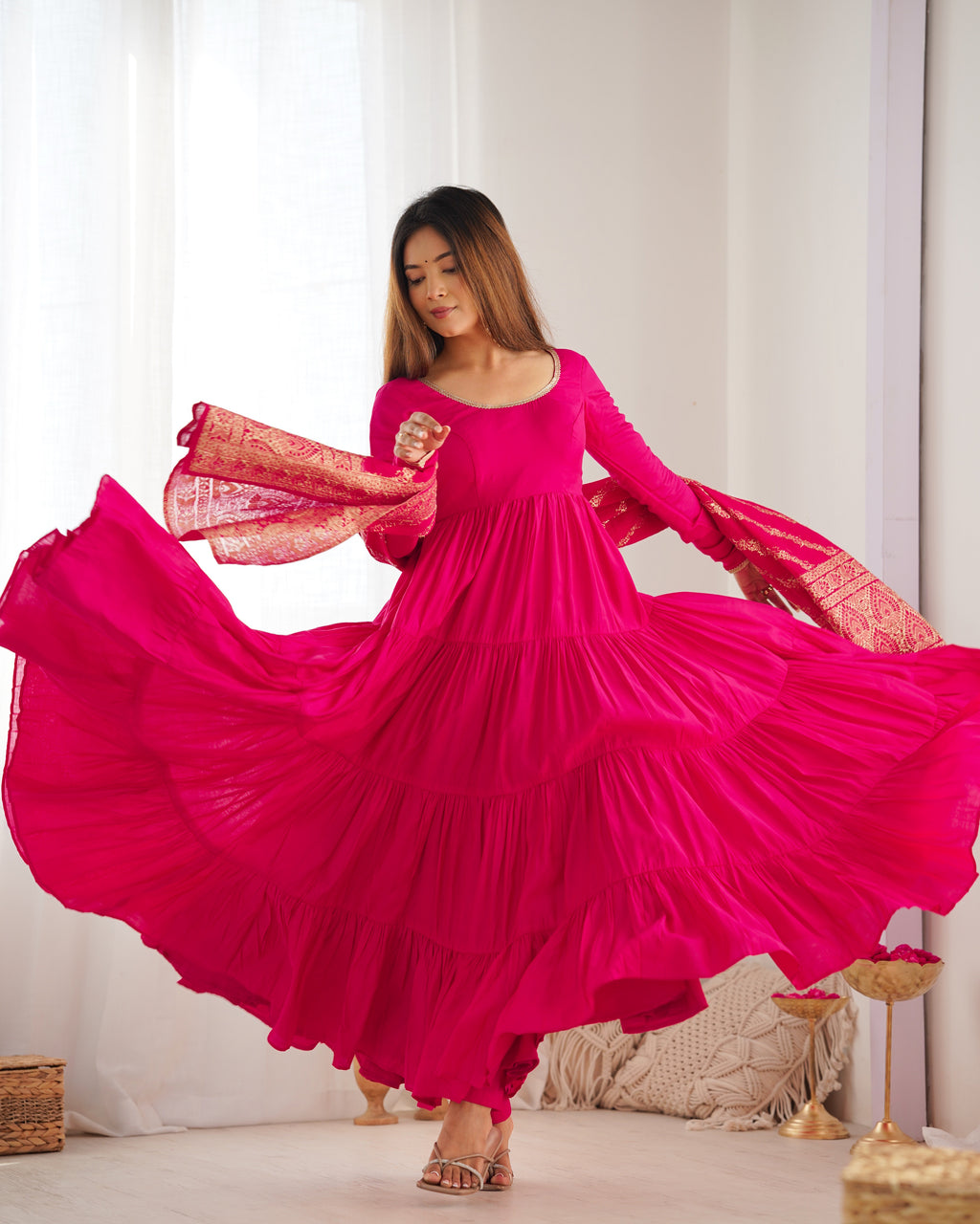 Pink Silk Anarkali Suit With Dupatta main