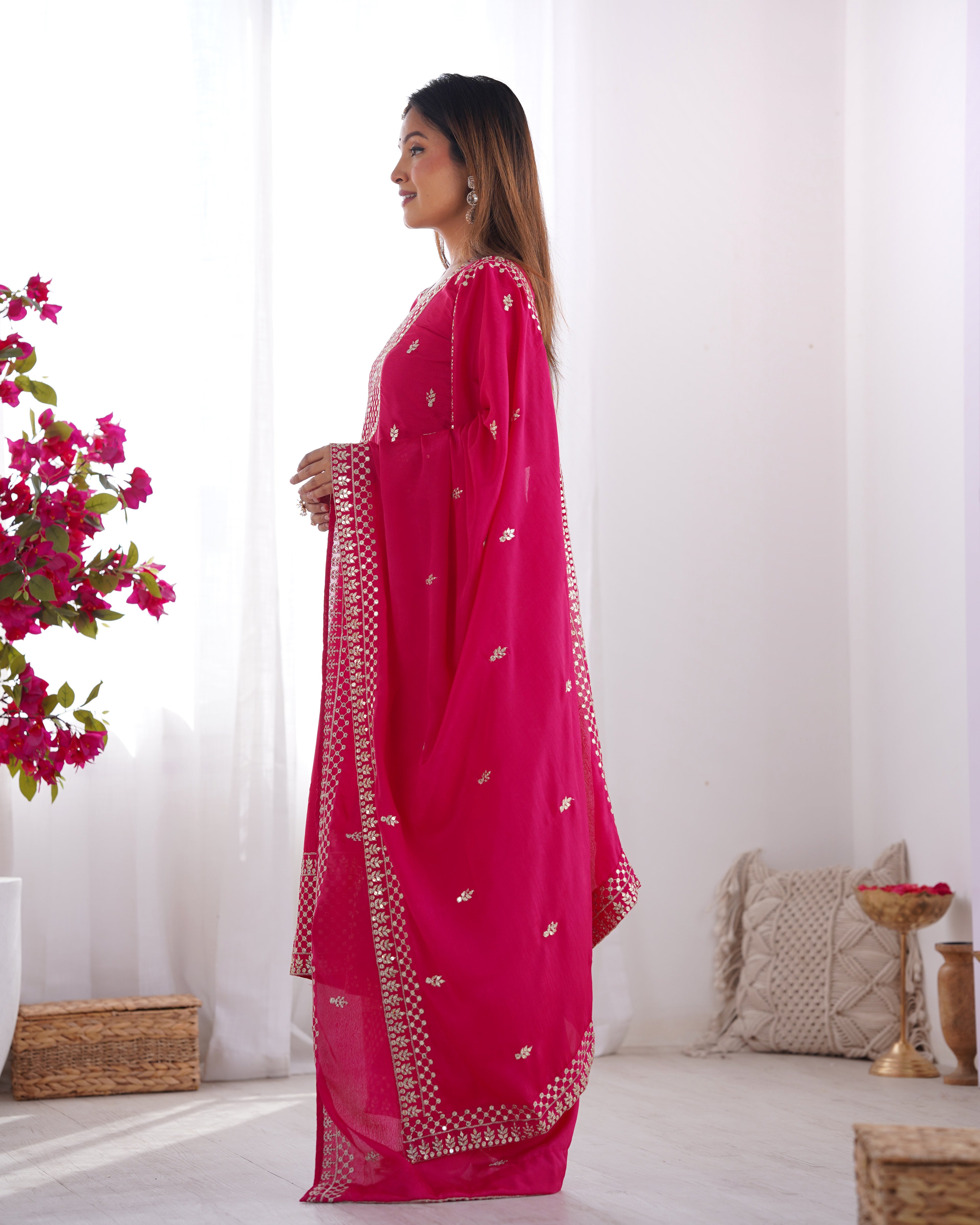 Pink Silk Embroidered Kurta Set