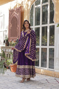 Purple Georgette Embroidered Full Sleeves Gown With Dupatta