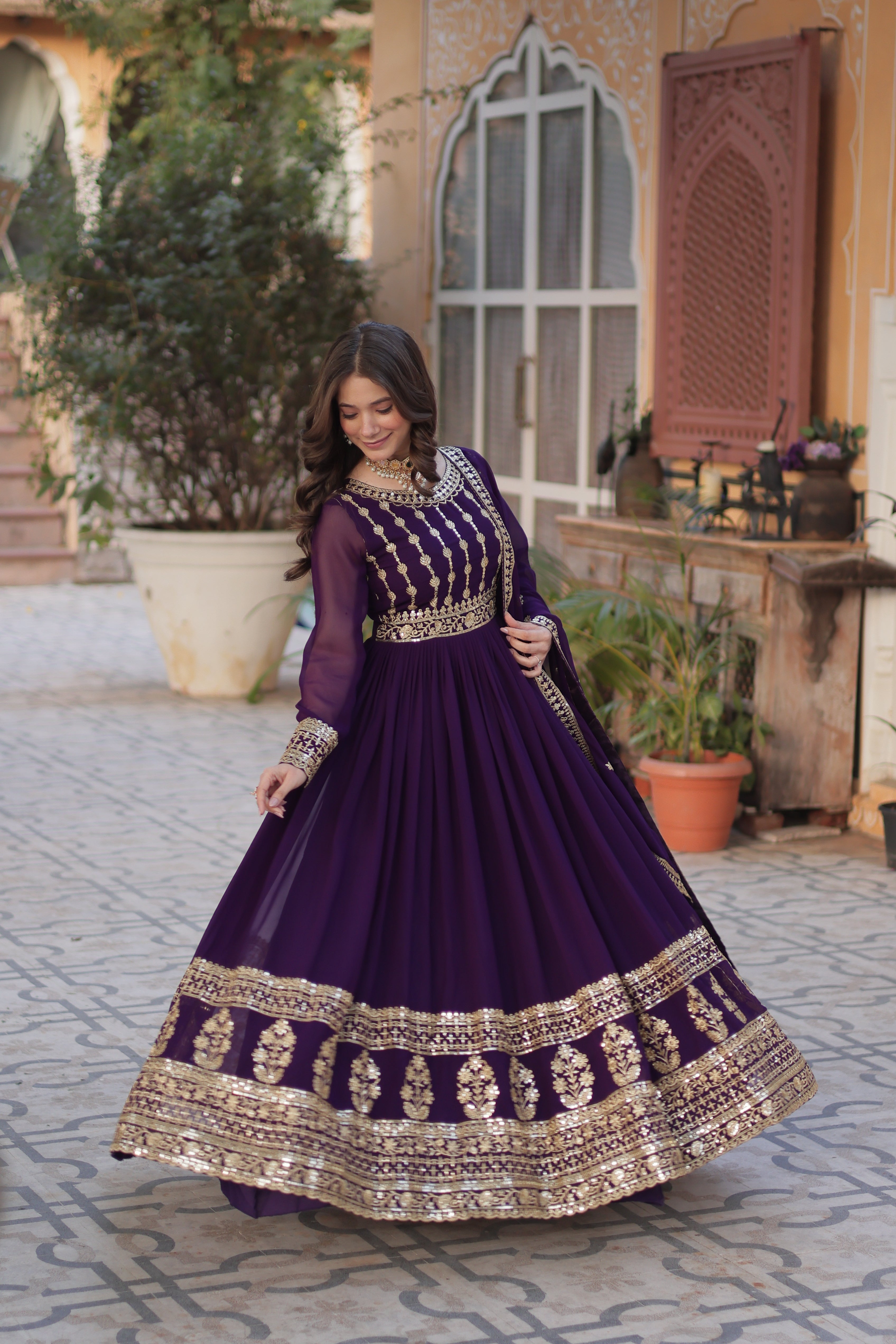 Purple Georgette Embroidery Anarkali
