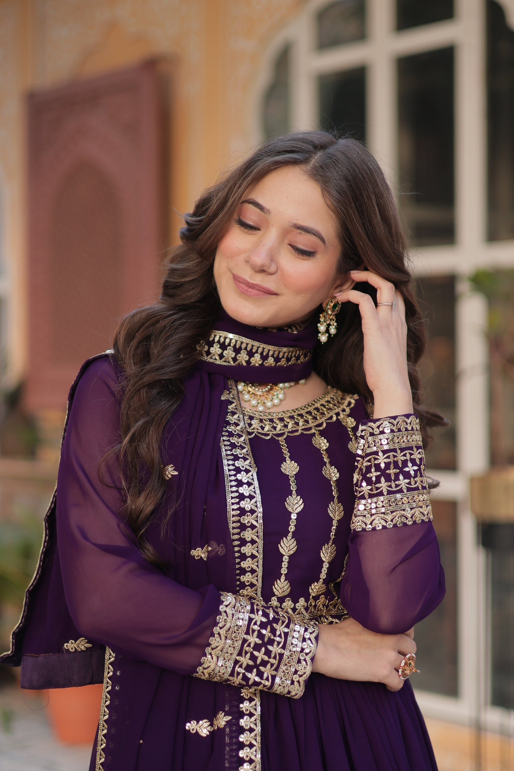 Purple Georgette Embroidery Anarkali