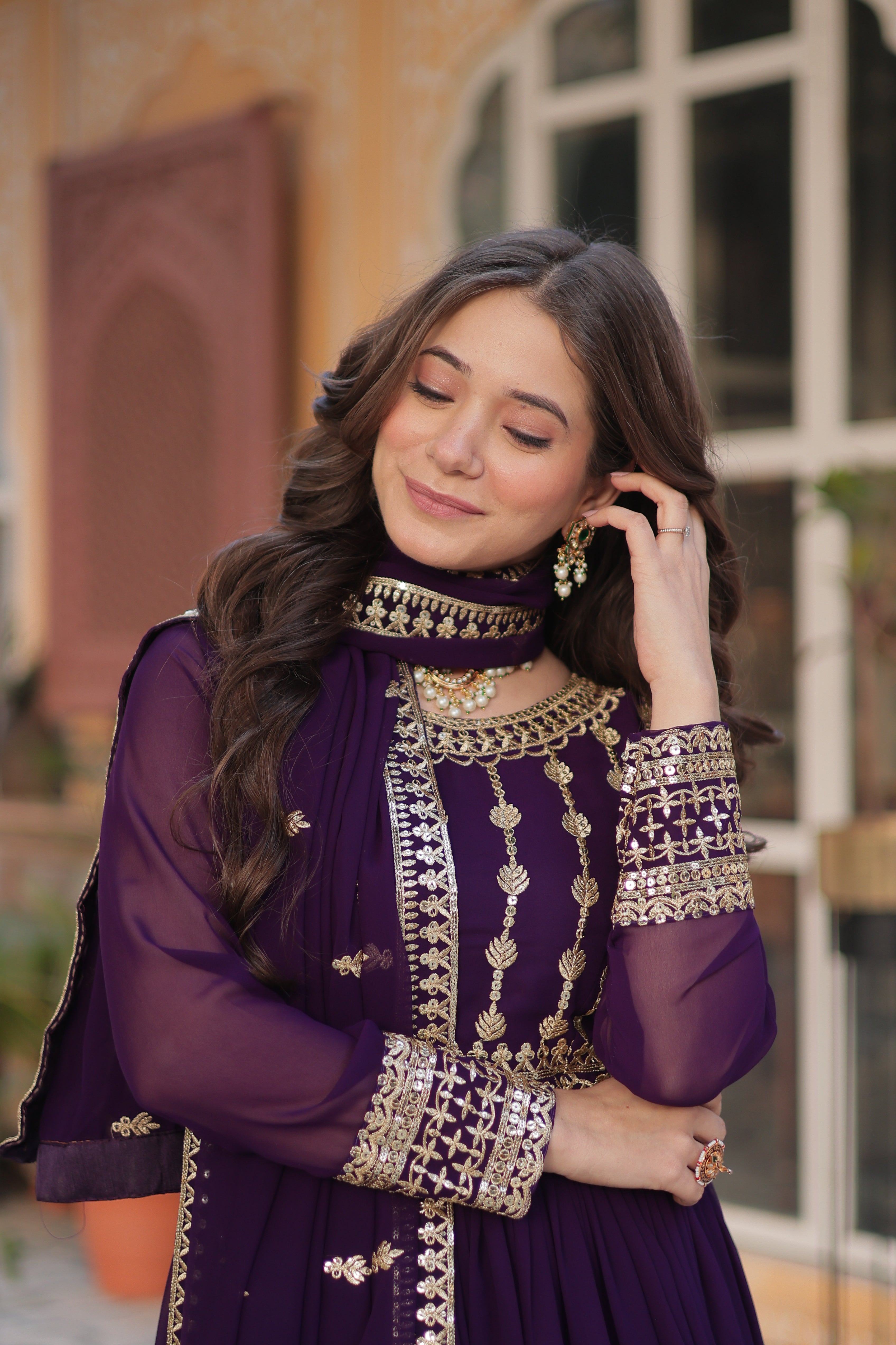Purple Georgette Embroidery Anarkali