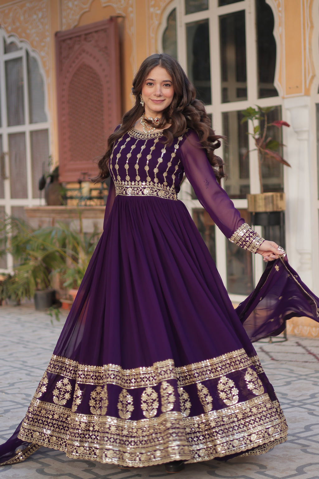 Purple Georgette Embroidery Anarkali