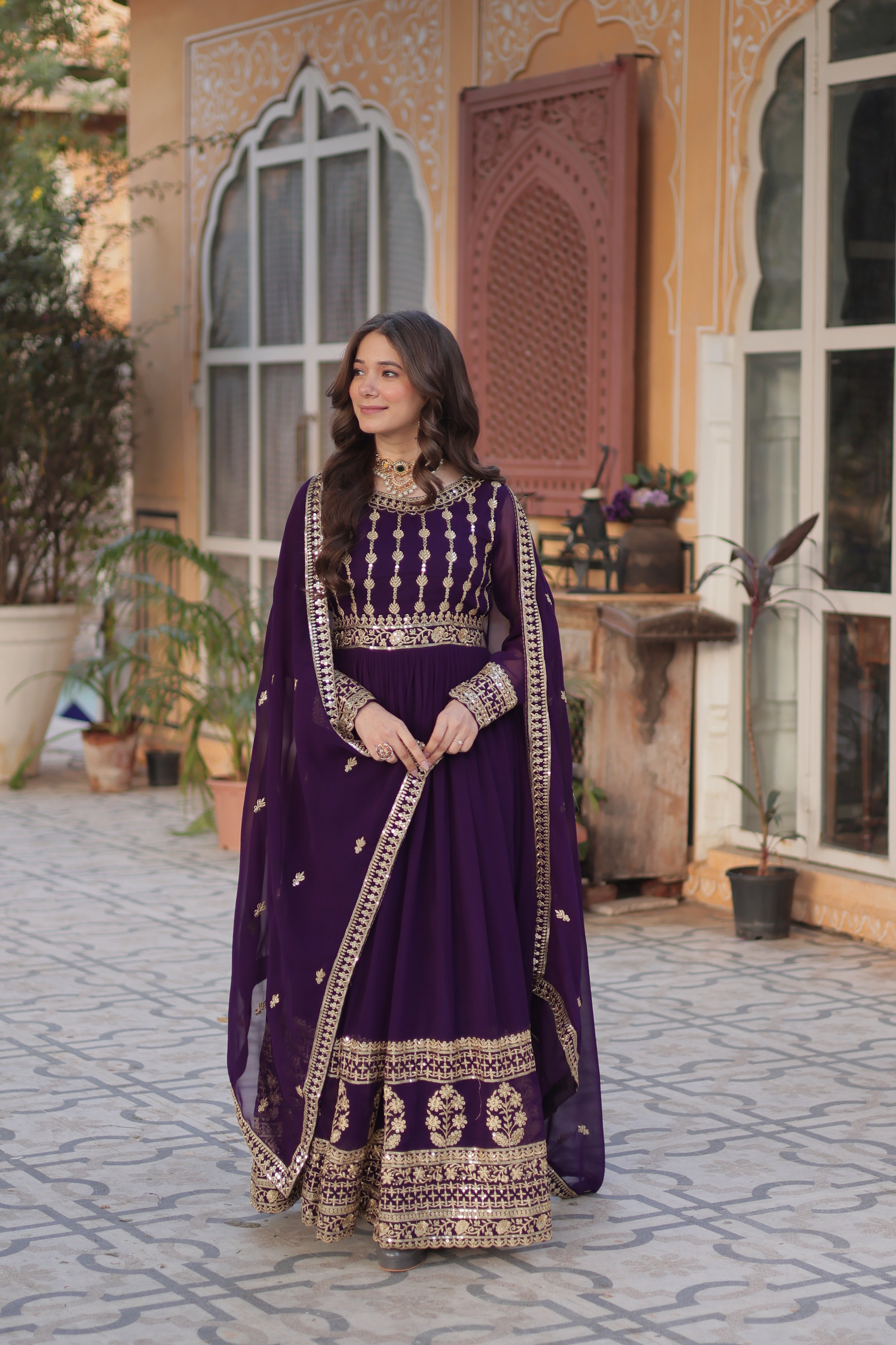 Purple Georgette Embroidery Anarkali