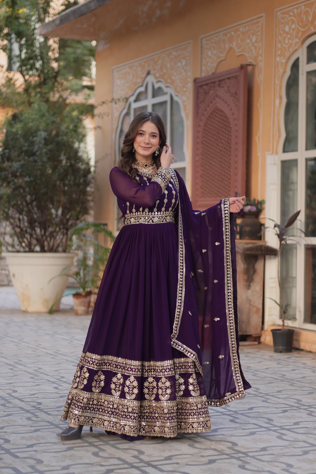 Purple Georgette Embroidery Anarkali