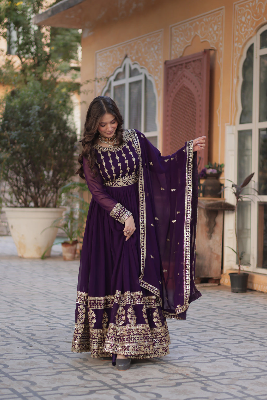 Purple Georgette Embroidery Anarkali