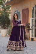 Purple Georgette Embroidery Anarkali