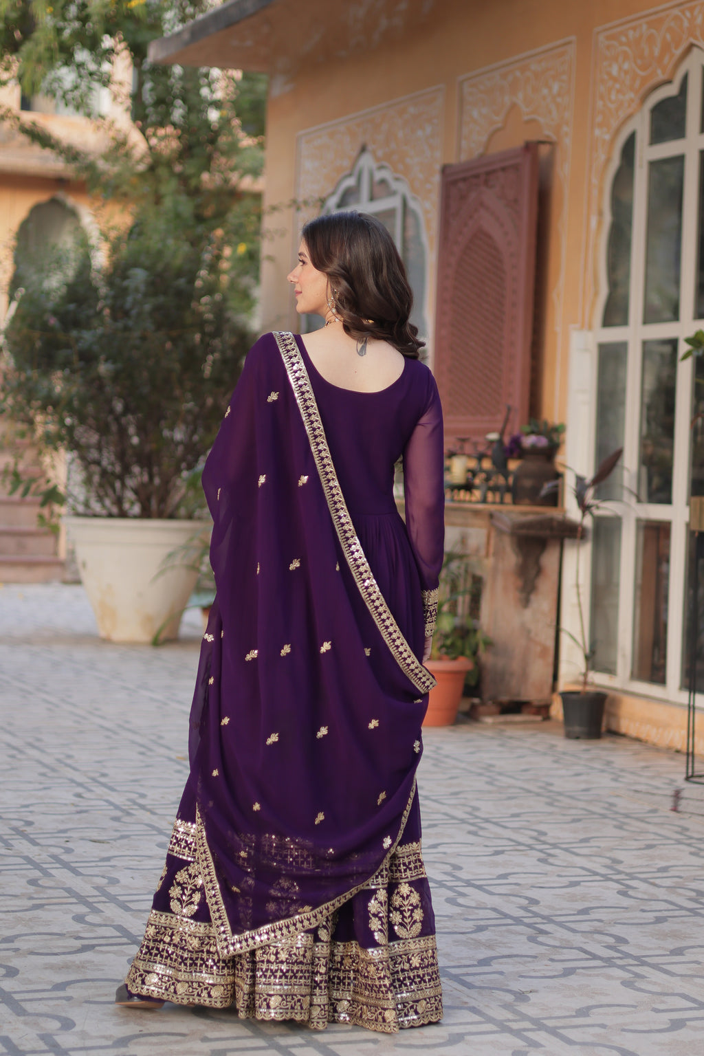 Purple Georgette Embroidery Anarkali