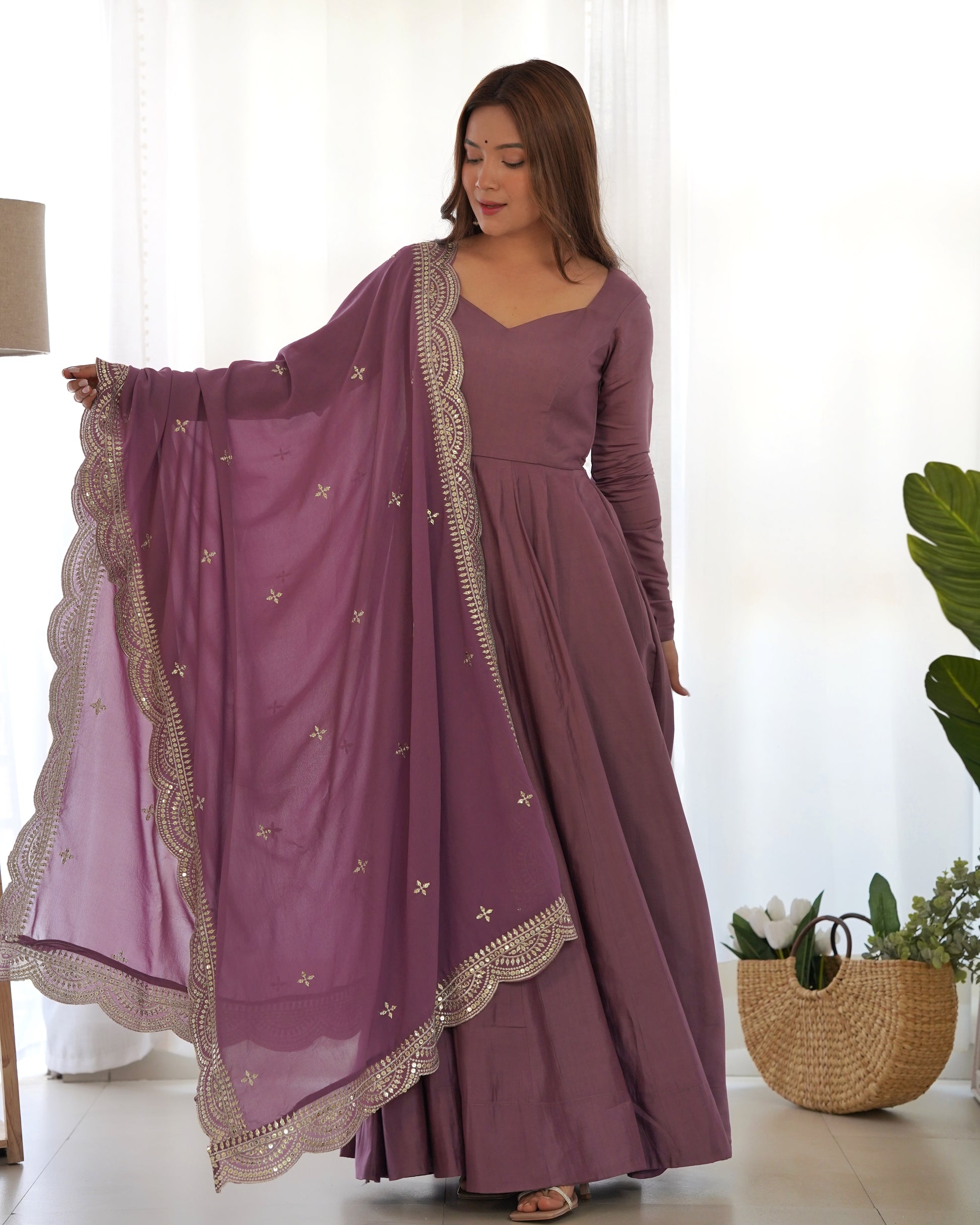 Purple Silk Anarkali Suit With Embroidered 1