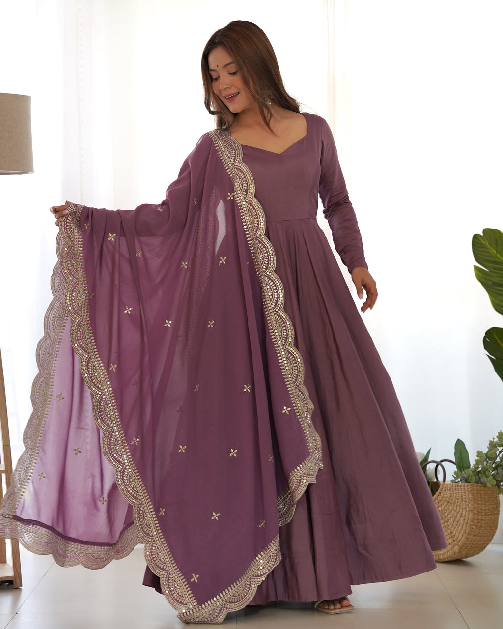 Purple Silk Anarkali Suit With Embroidered 2