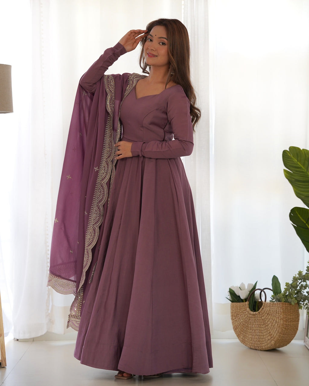 Purple Silk Anarkali Suit With Embroidered 3