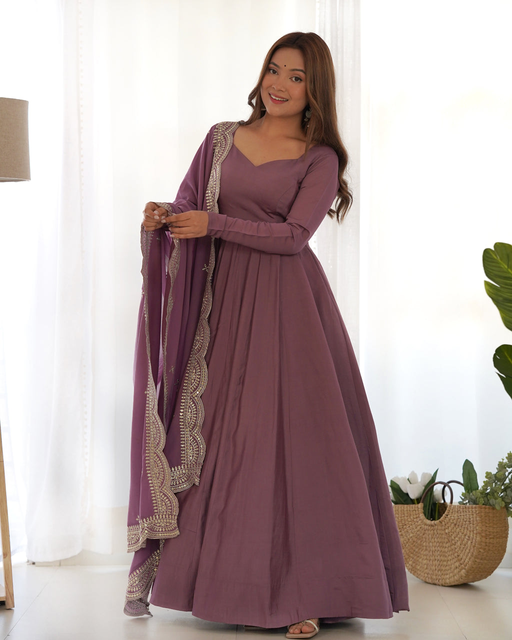 Purple Silk Anarkali Suit With Embroidered main