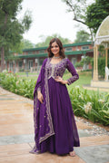 Purple georgette gown with dupatta main