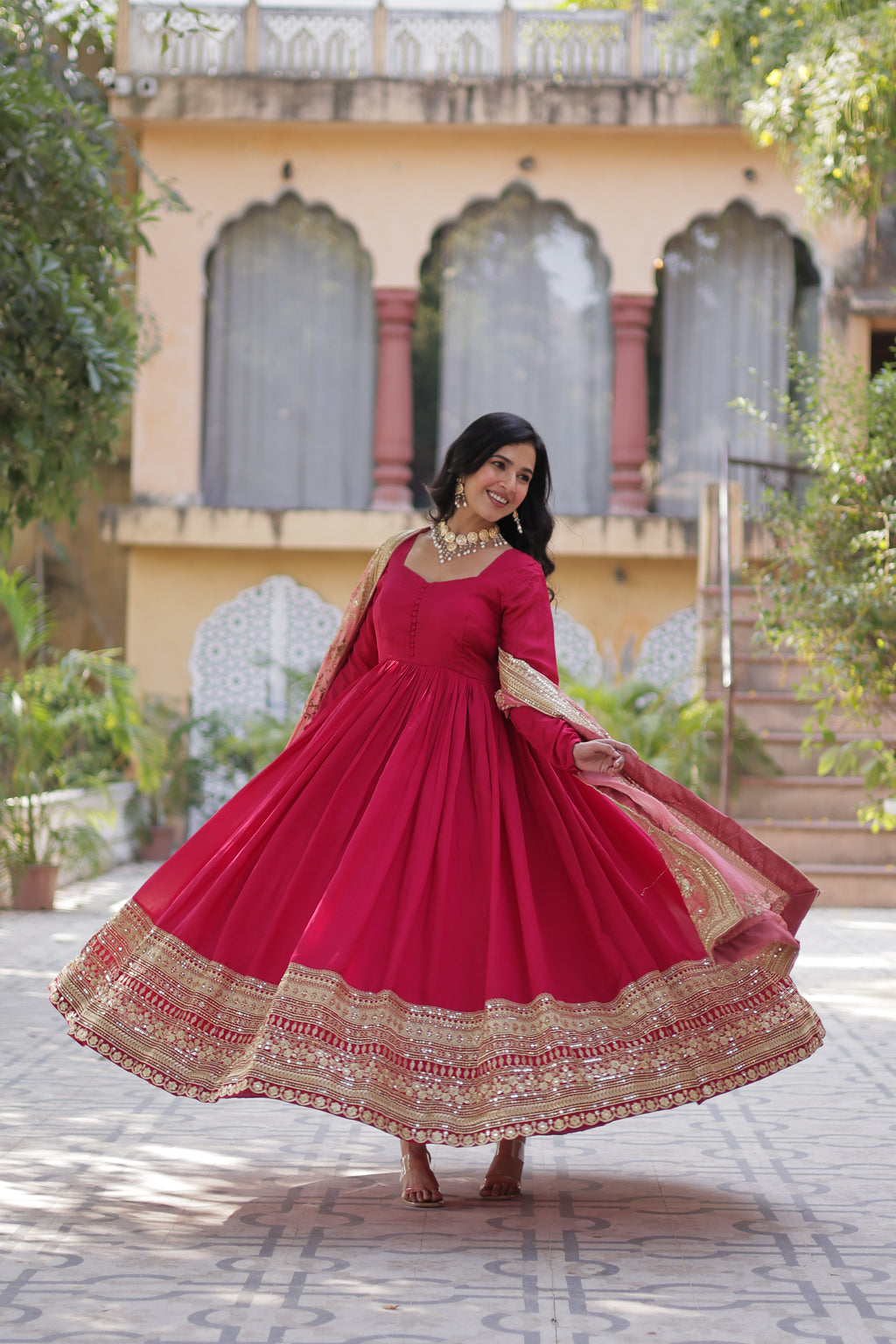 Red Anarkali Gown With Dupatta
