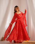 Red Bandhani Printed Anarkali Suit main