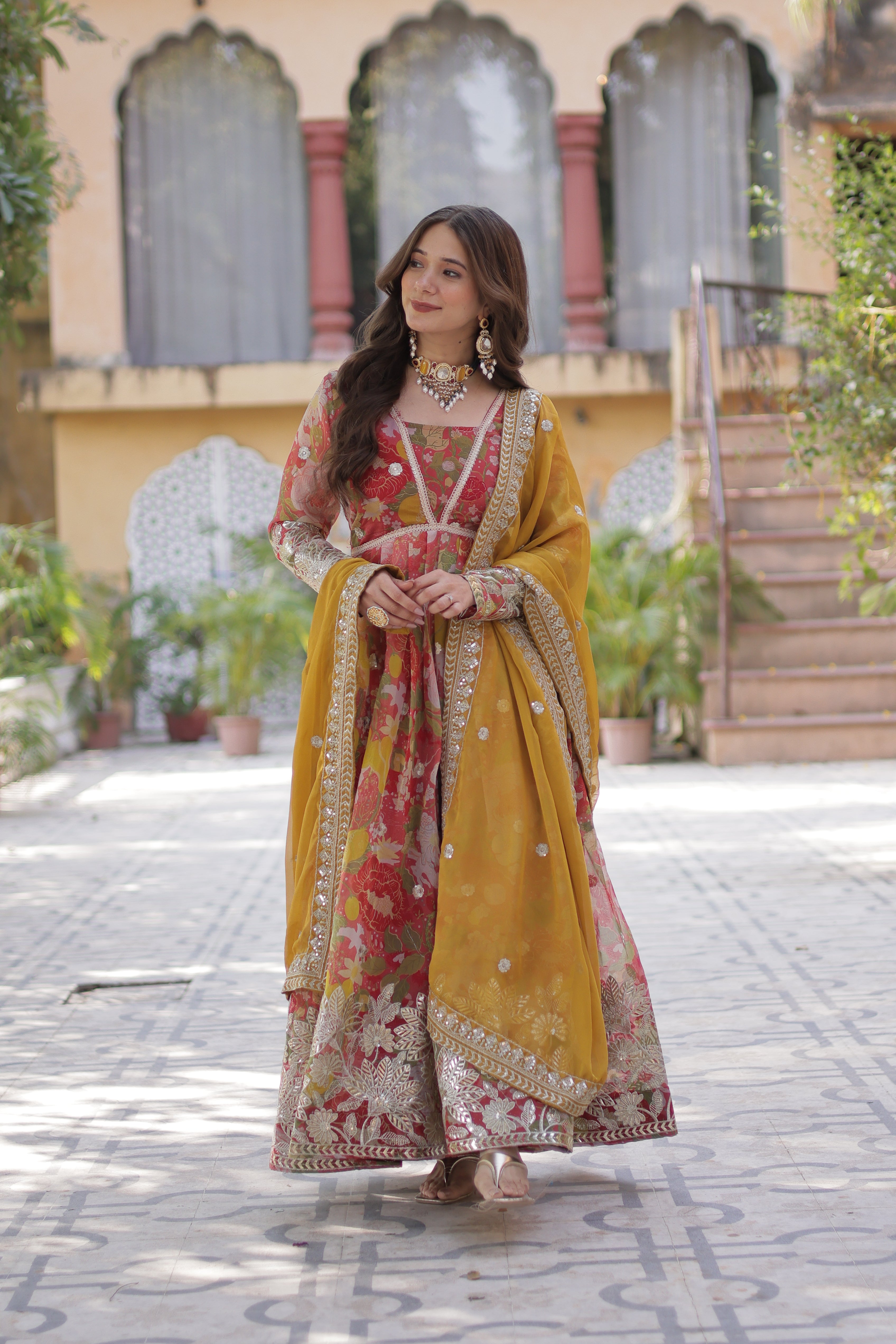 Silk Embroidery Anarkali Dress With Dupatta