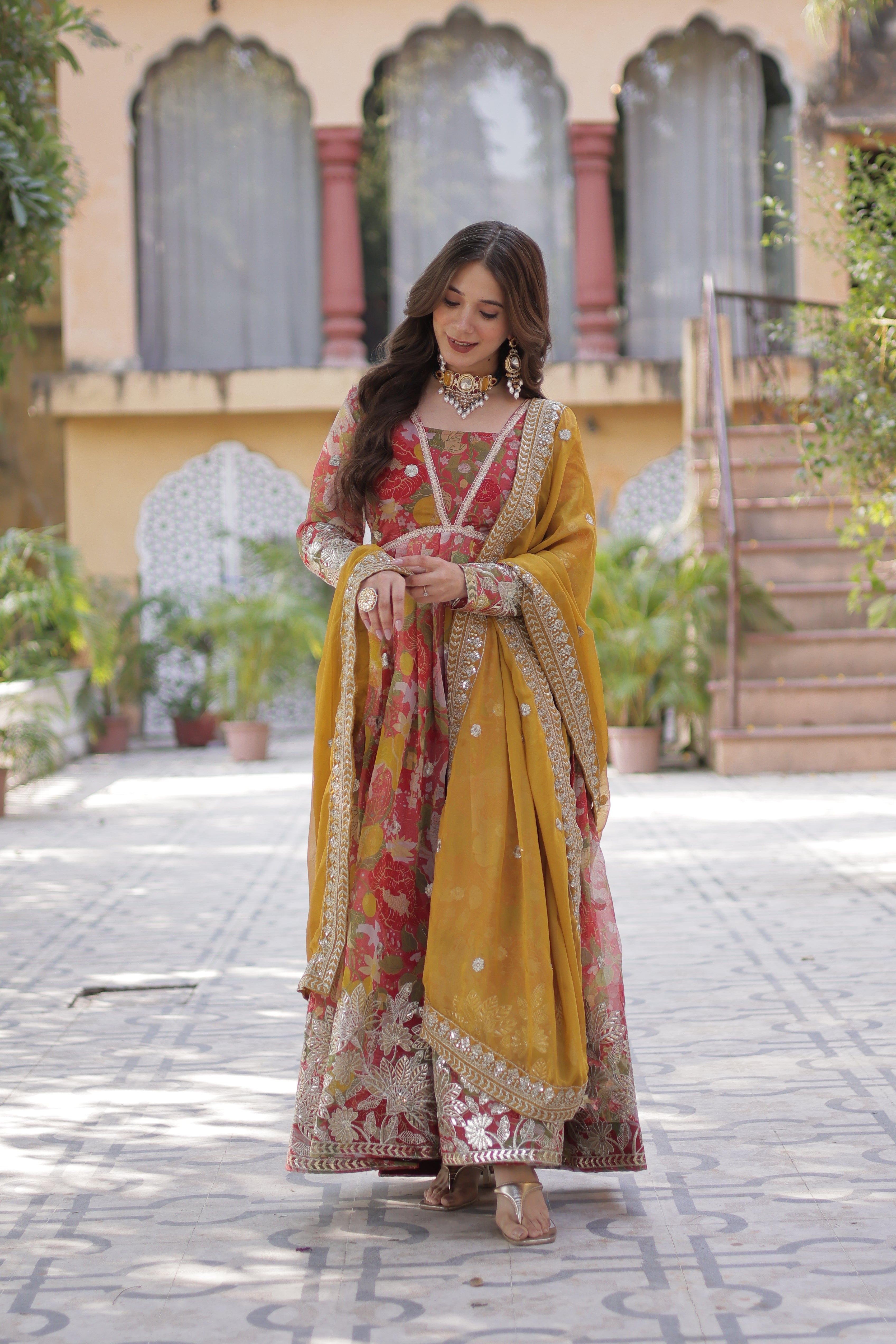 Silk Embroidery Anarkali Dress With Dupatta