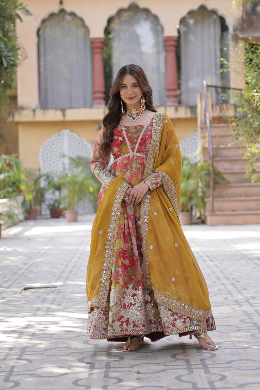 Silk Embroidery Anarkali Dress With Dupatta