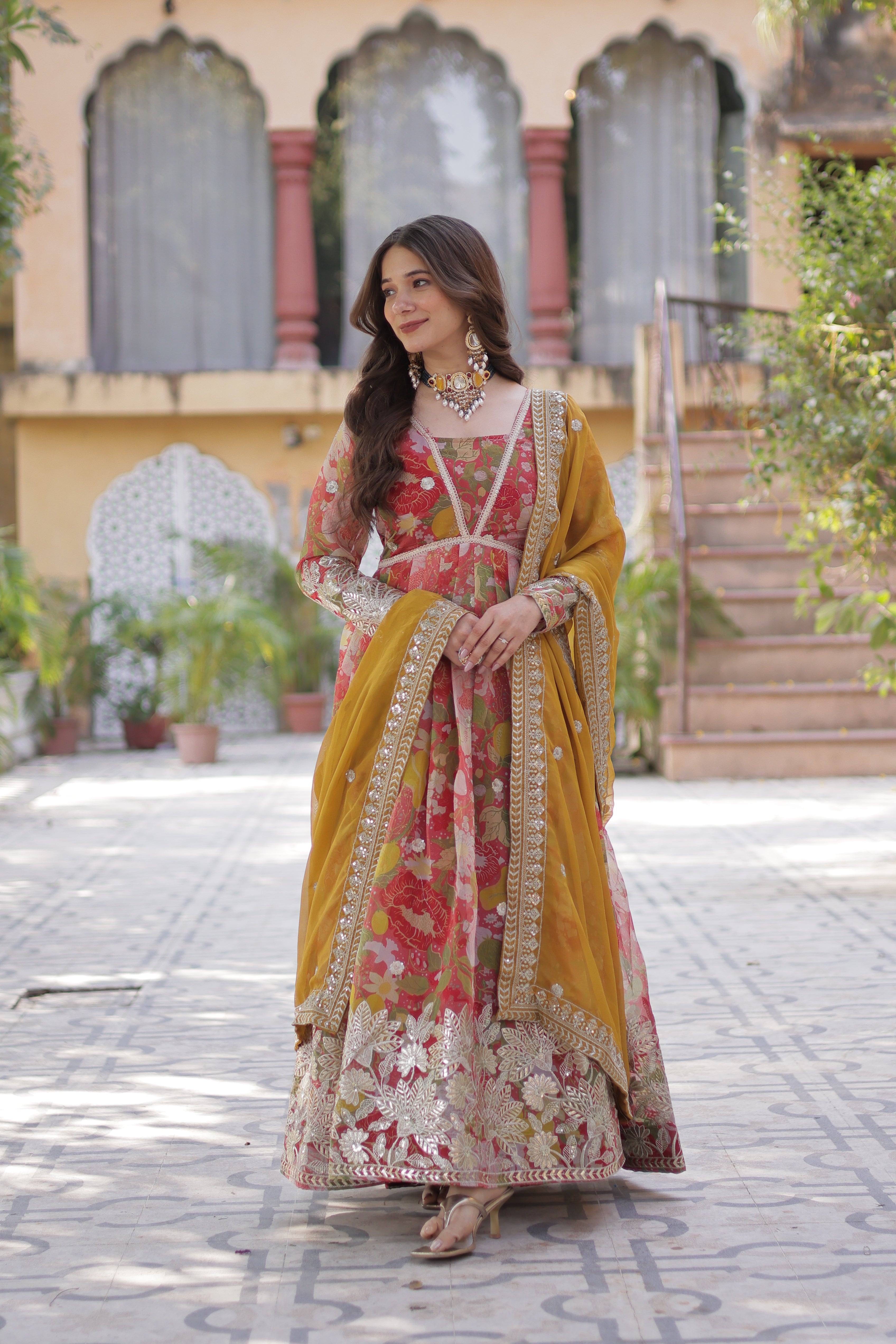 Silk Embroidery Anarkali Dress With Dupatta