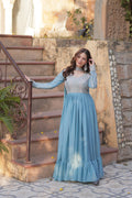 Sky Blue Sequins Georgette Dress