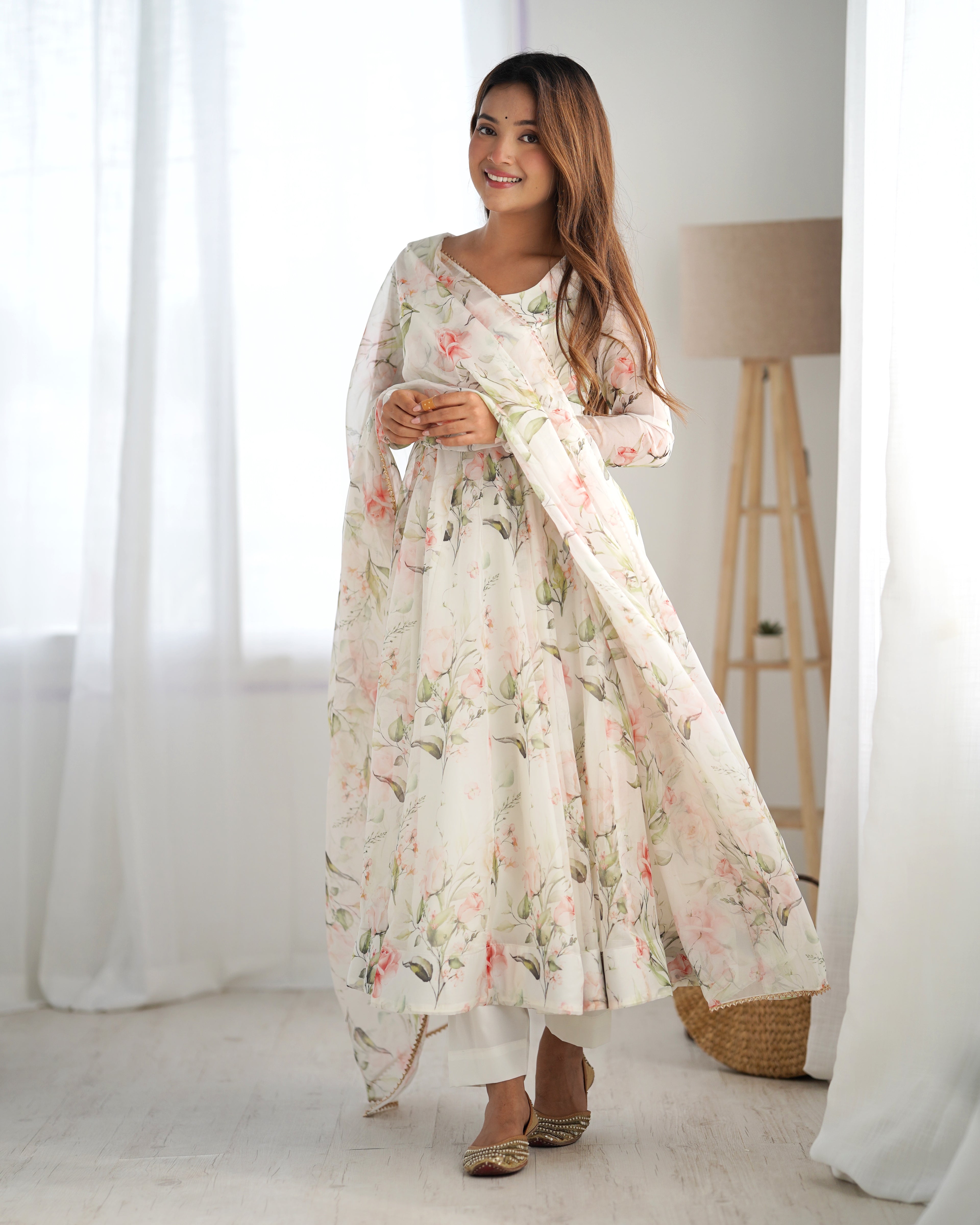 White Printed Anarkali suit 2