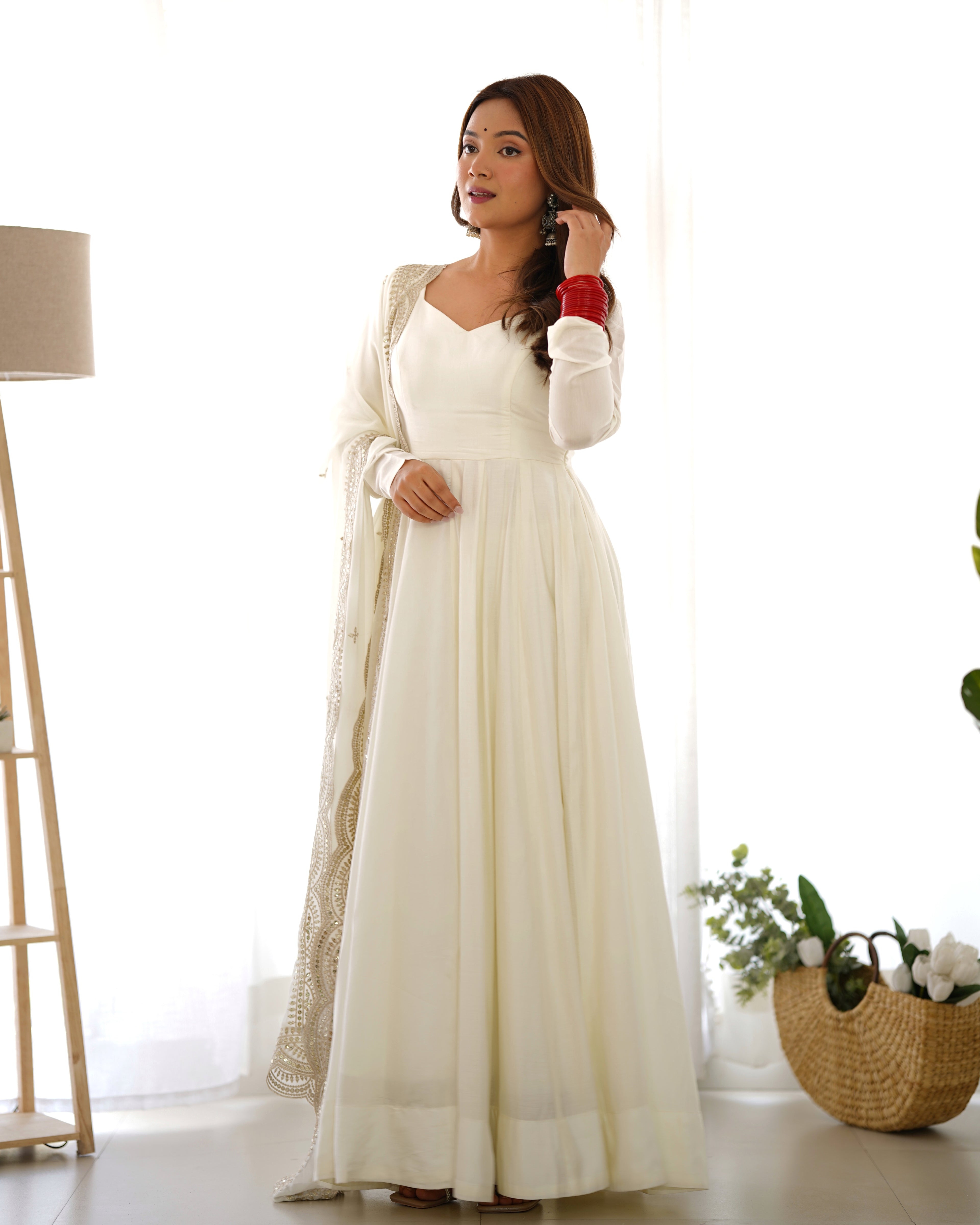 White Silk Anarkali Suit With Dupatta 7