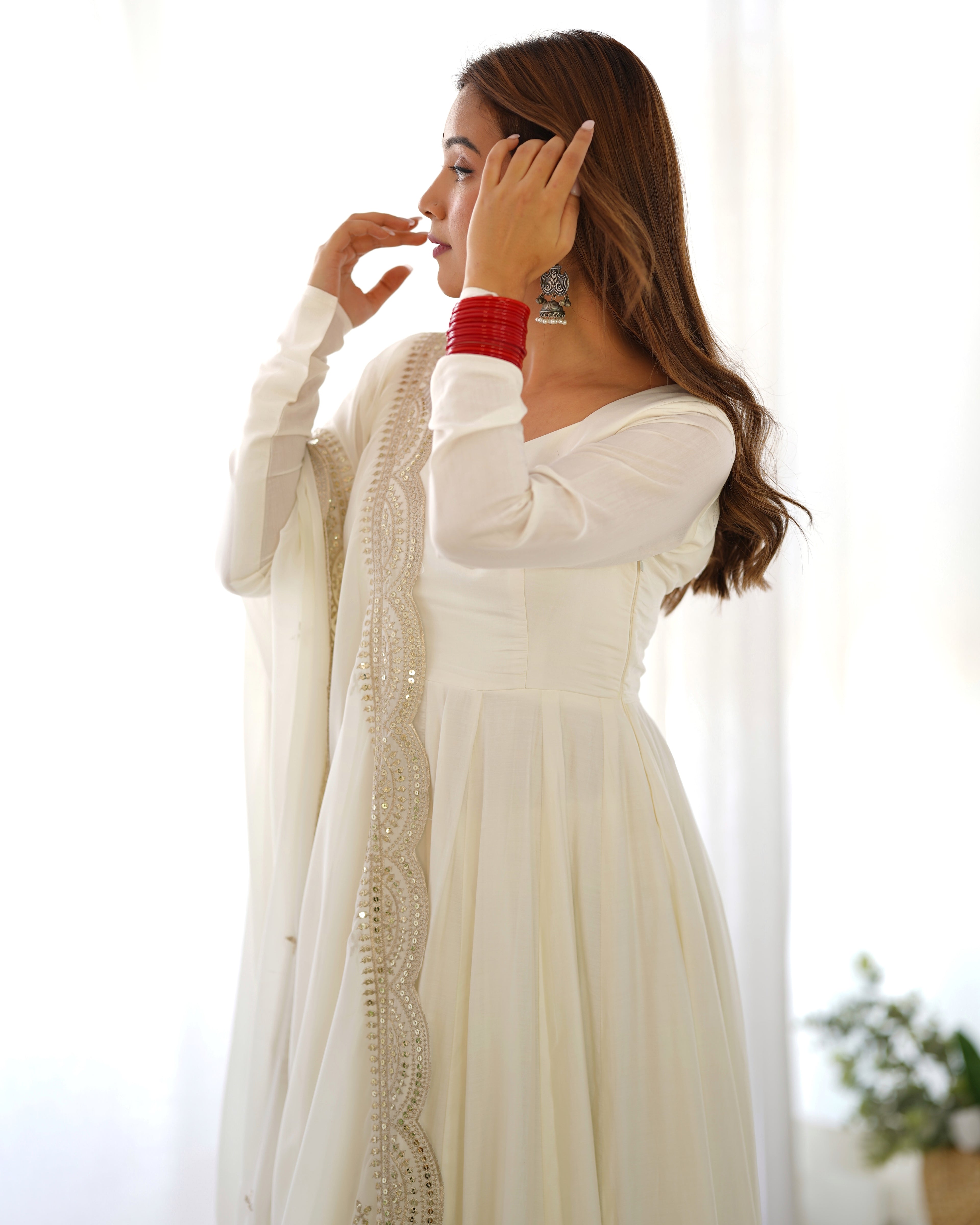 White Silk Anarkali Suit With Dupatta 8