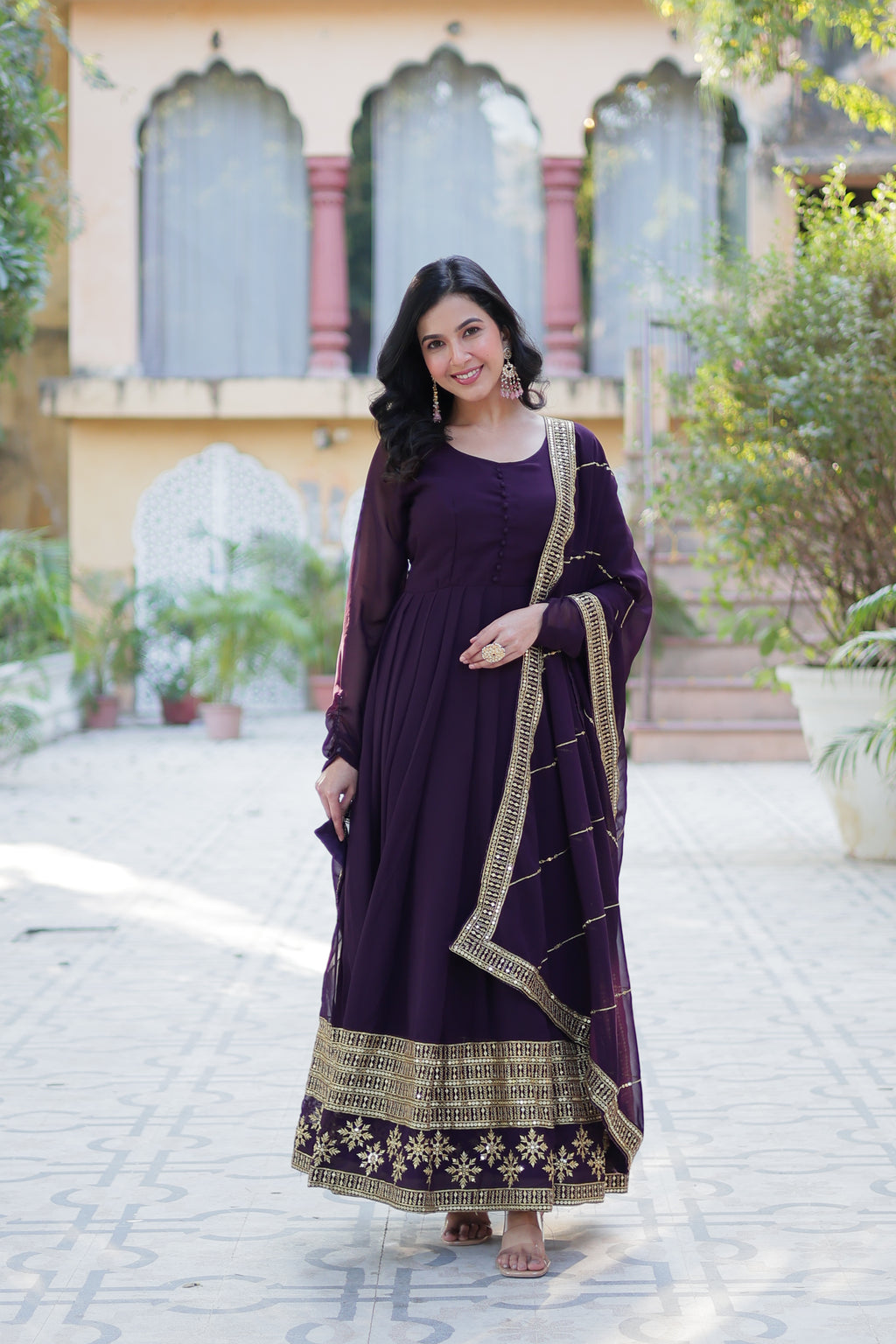 Wine Georgette Embroidered  Gown main