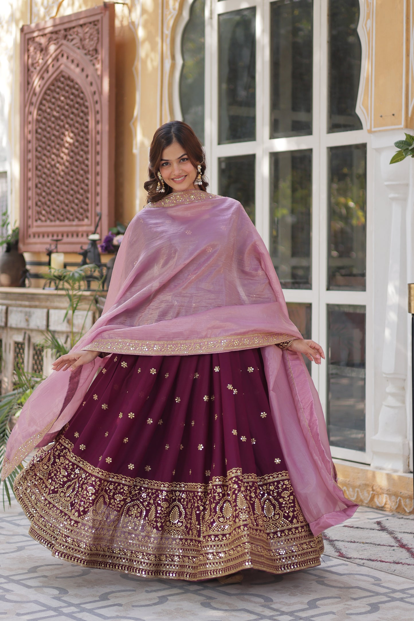 Wine Georgette Embroidery Ethnic Indian Dresses
