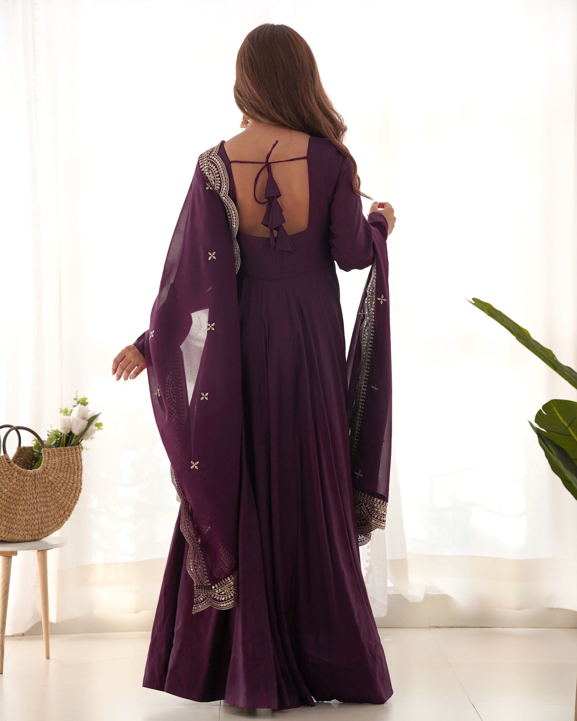 Wine Silk Anarkali Suit With Wine Dupatta 1