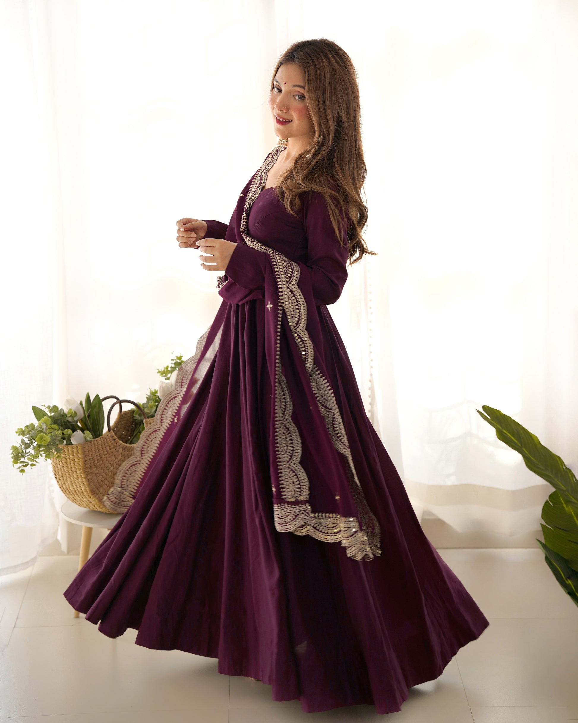 Wine Silk Anarkali Suit With Wine Dupatta 6