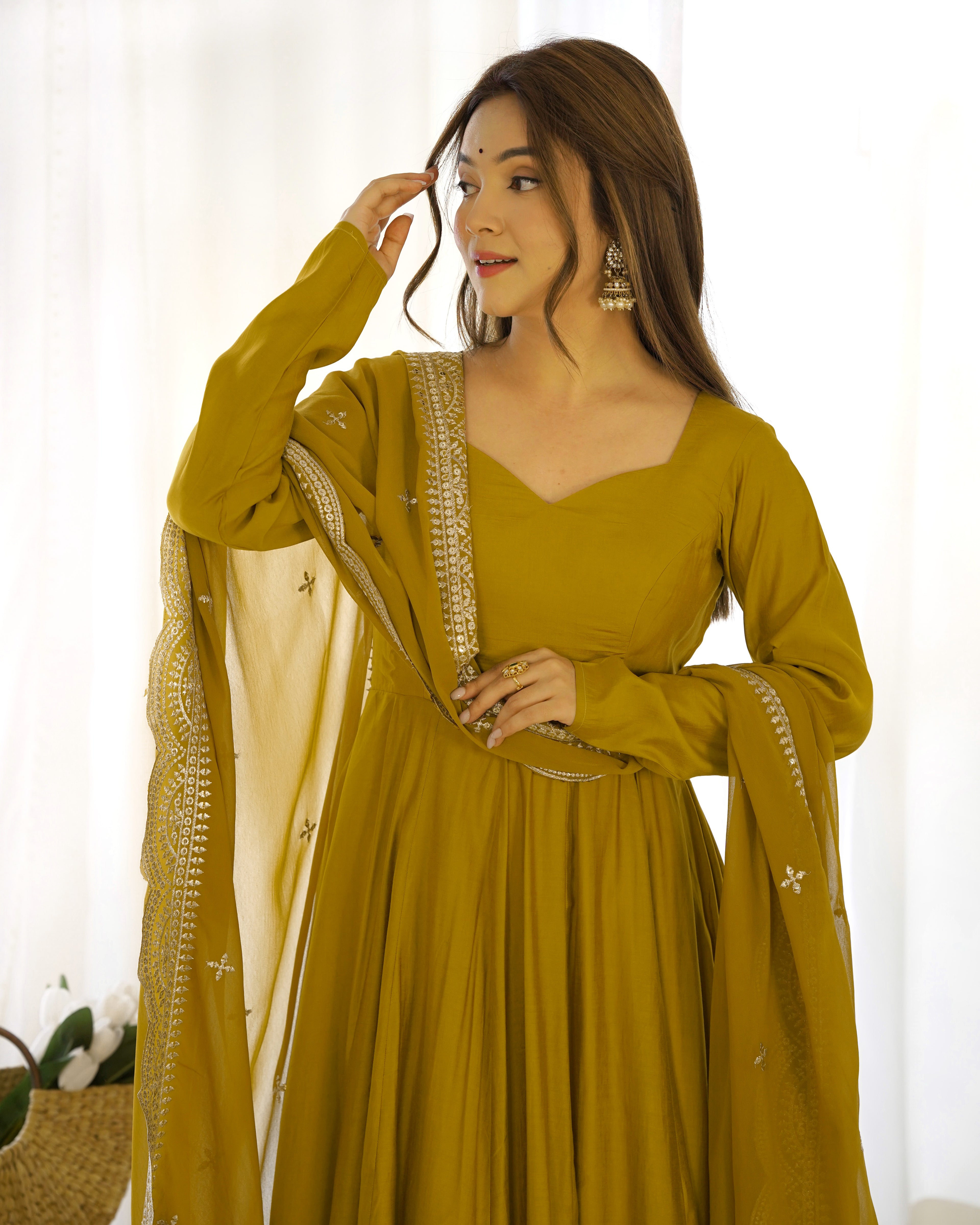 Yellow Silk Anarkali Suit With Yellow Dupatta 1