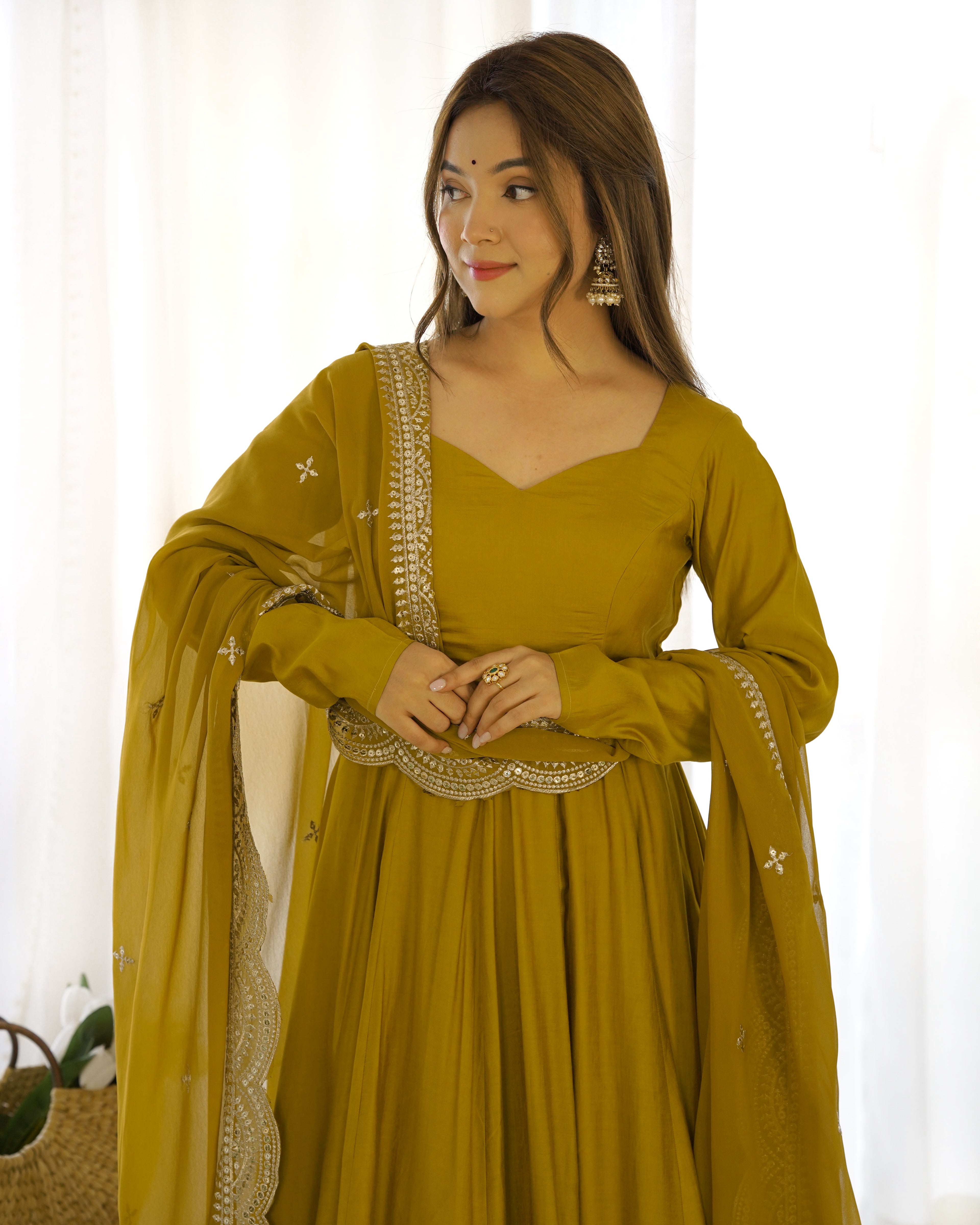 Yellow Silk Anarkali Suit With Yellow Dupatta 2