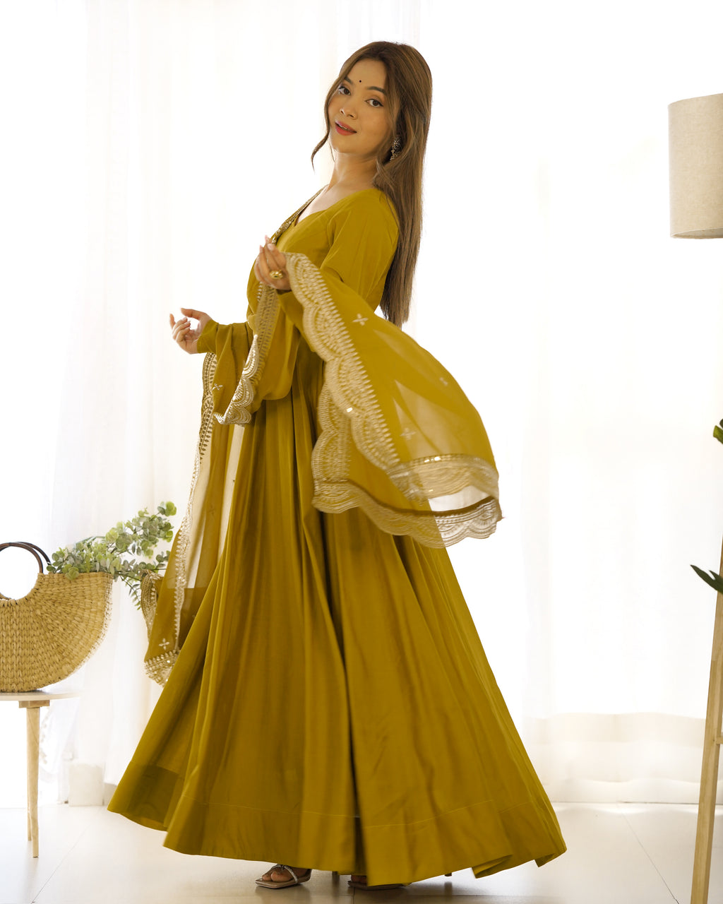 Yellow Silk Anarkali Suit With Yellow Dupatta 5
