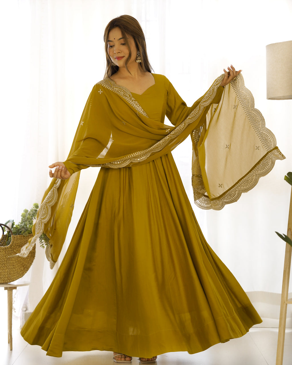 Yellow Silk Anarkali Suit With Yellow Dupatta 6
