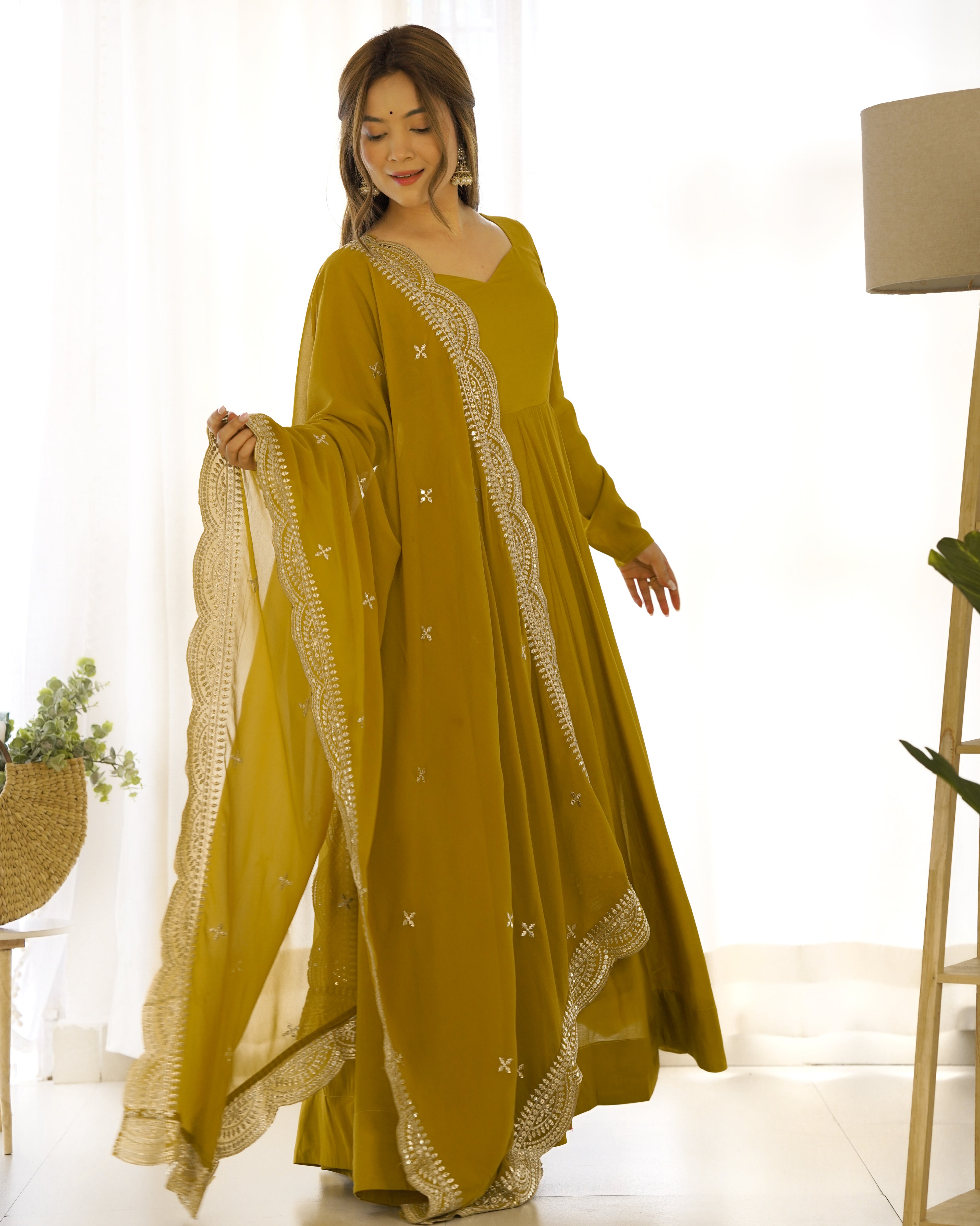 Yellow Silk Anarkali Suit With Yellow Dupatta 7