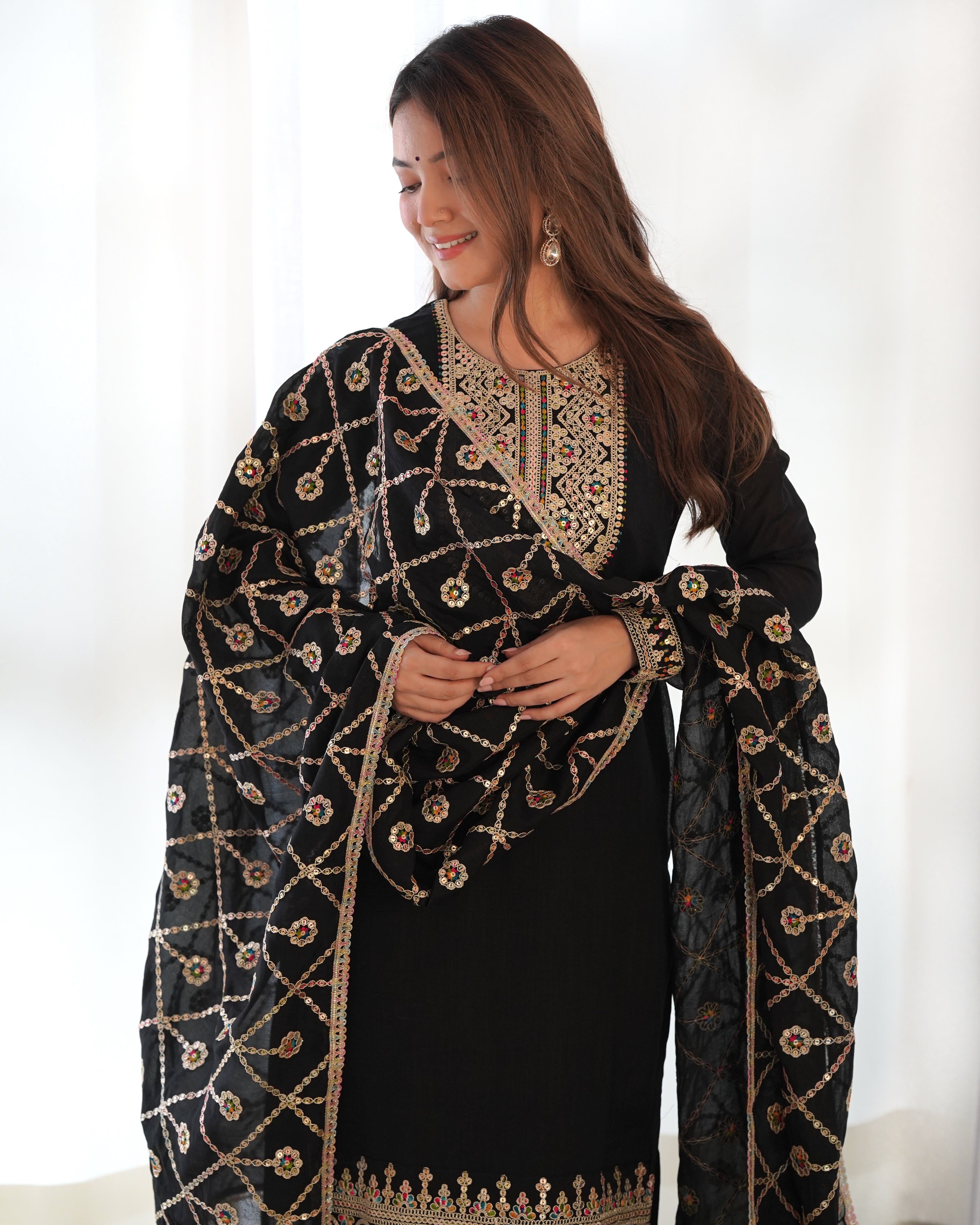 black embroidered kurta set 