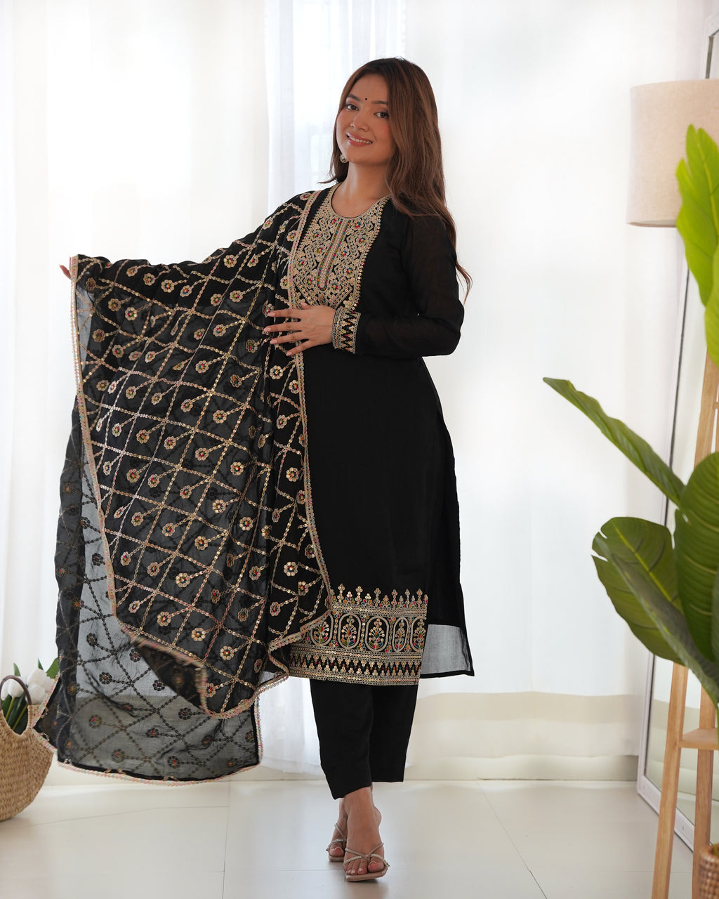 black embroidered kurta set 