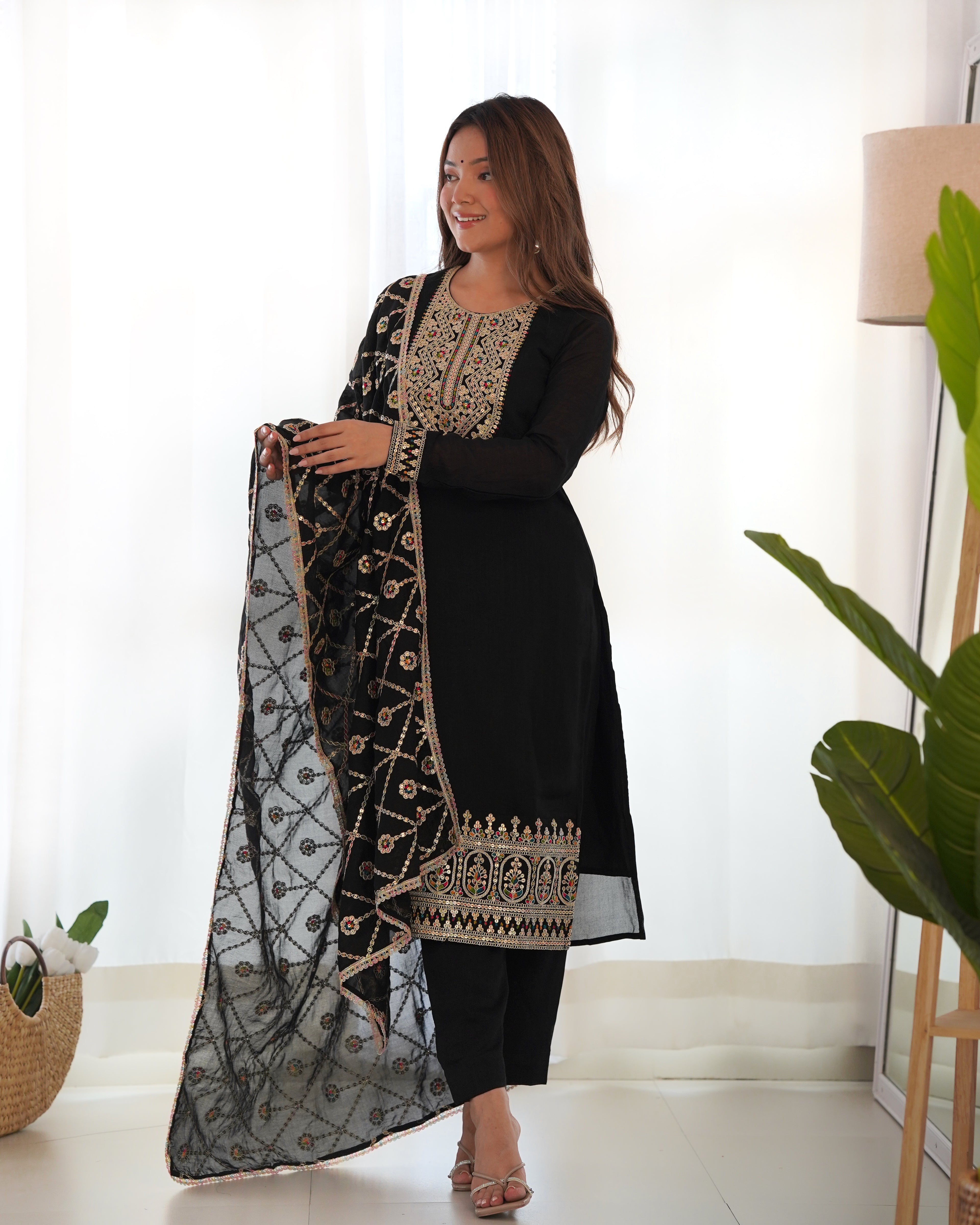 black embroidered kurta set main