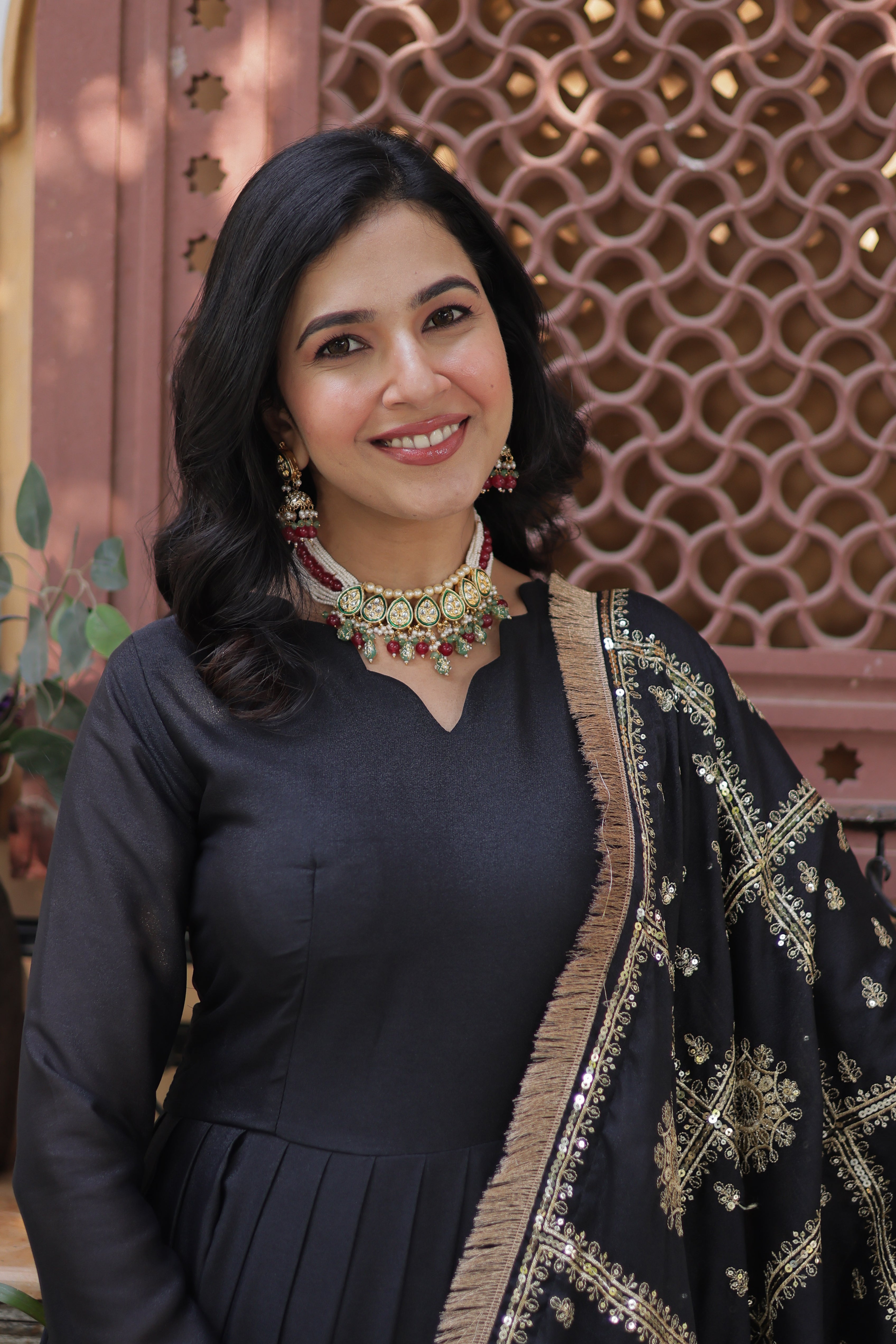 black georgette gown with dupatta 