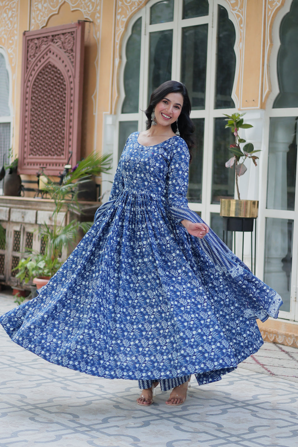 blue cotton kurta with dupatta 
