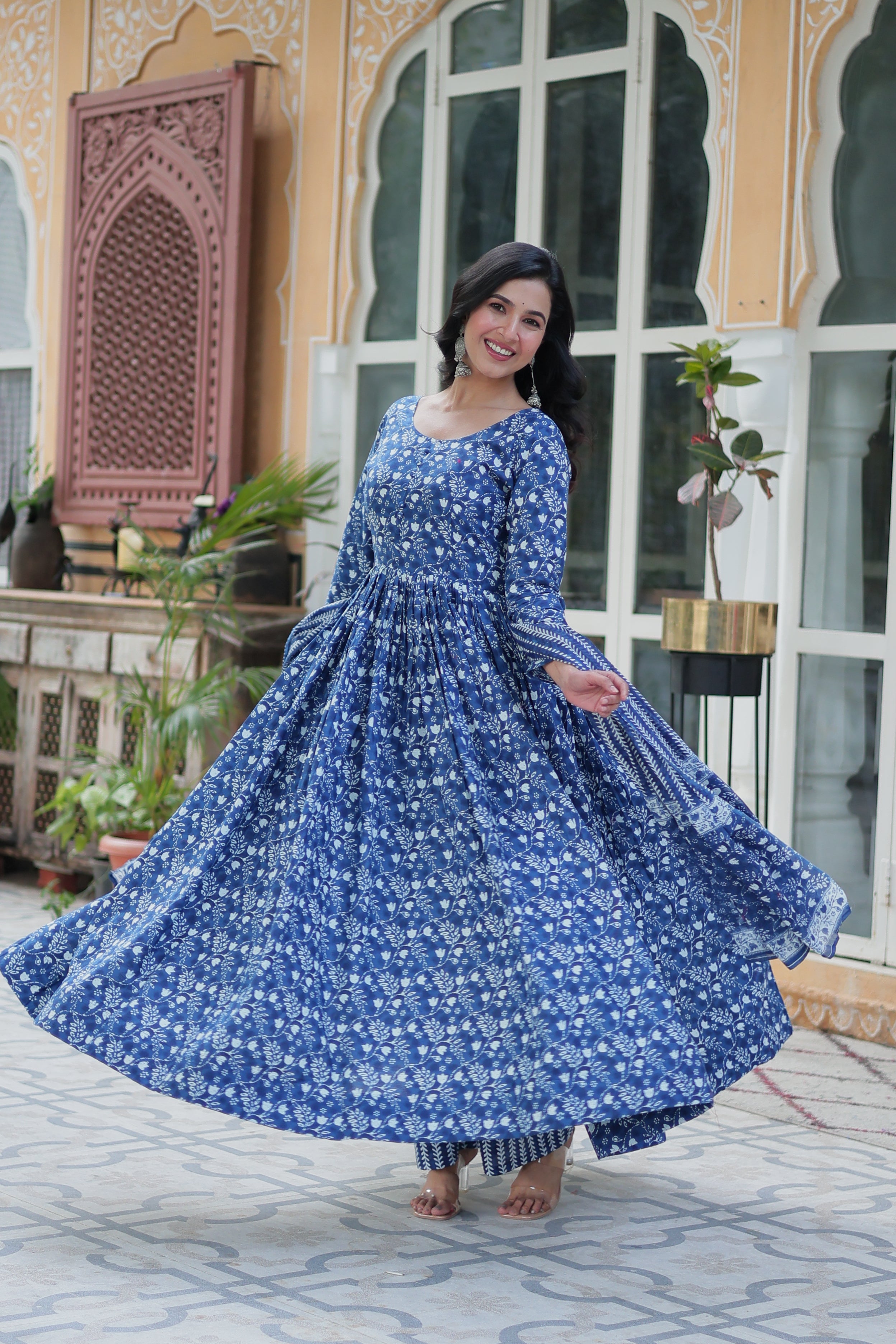 blue cotton kurta with dupatta 