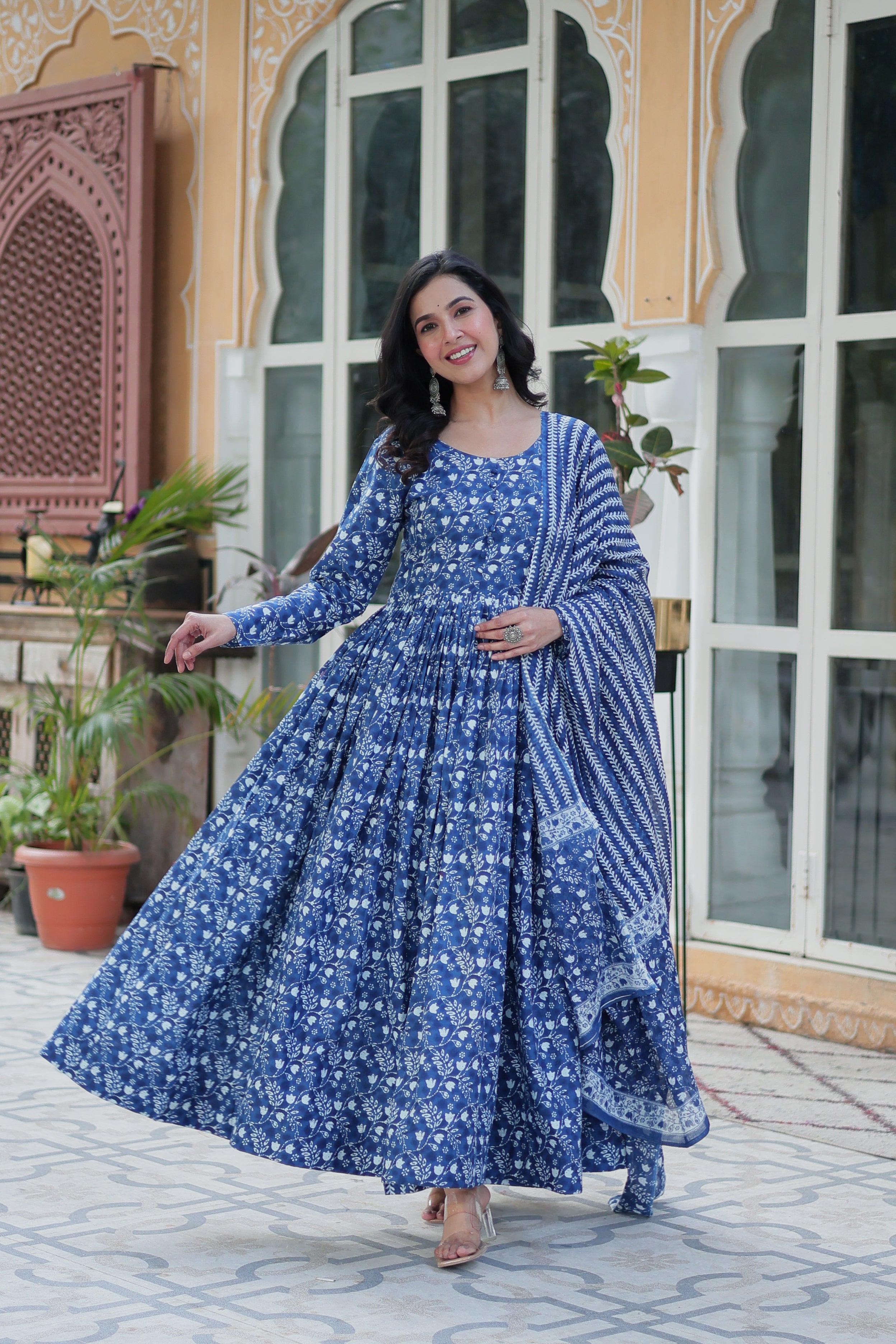 blue cotton kurta with dupatta 