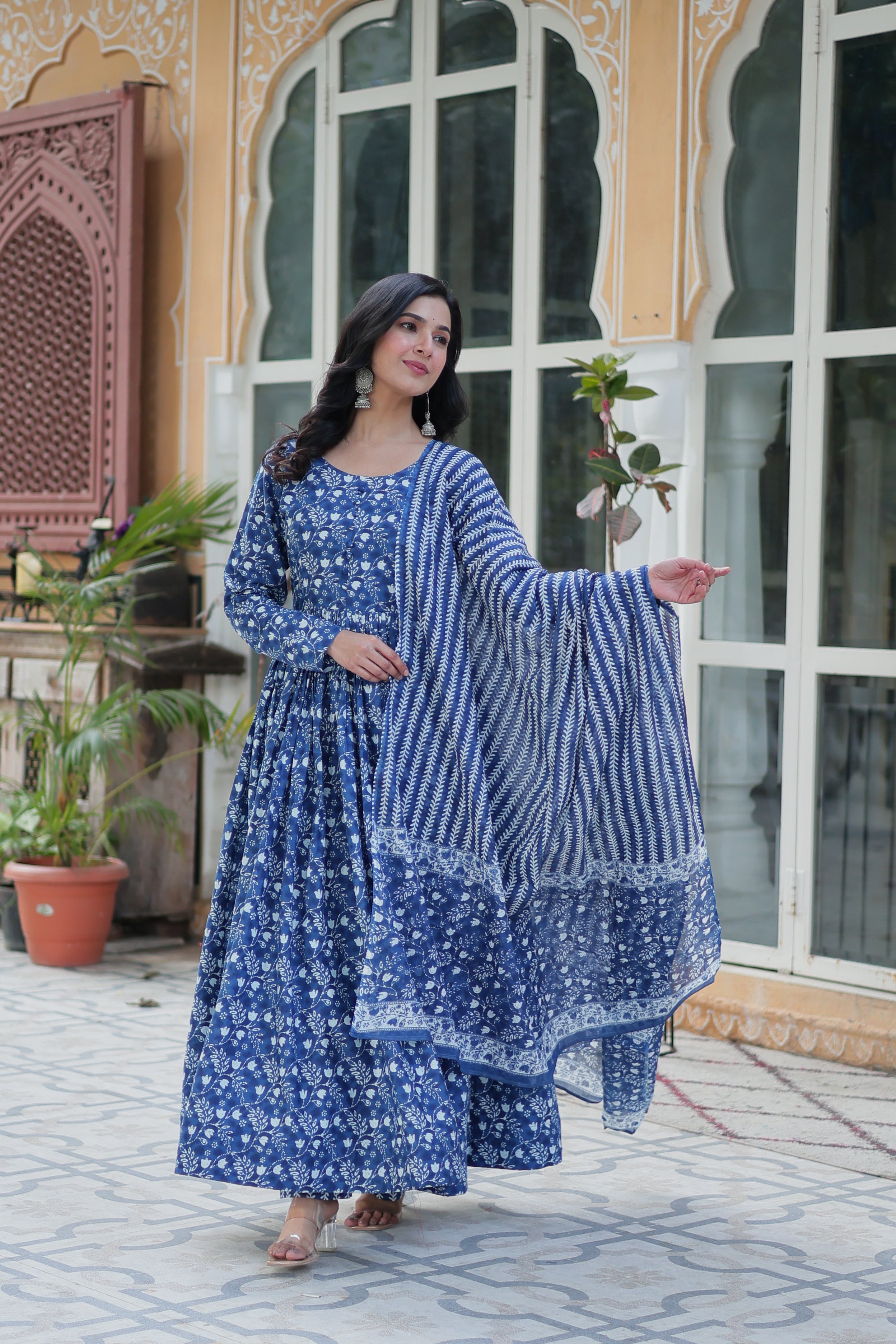 blue cotton kurta with dupatta 