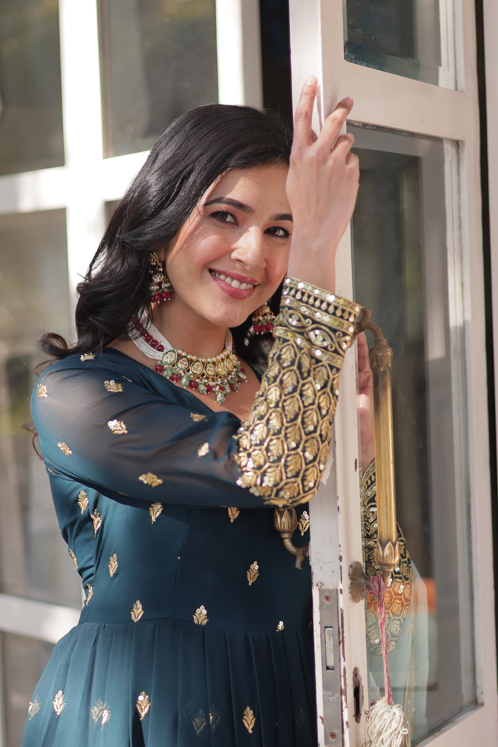 blue georgette embroidered gown with dupatta 