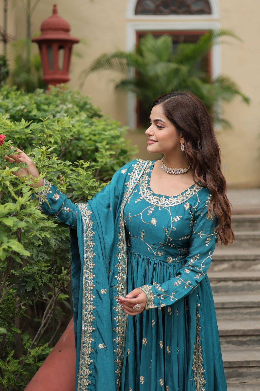 blue long kurti sharara suit set 